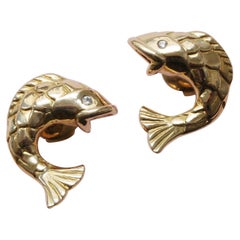 Vintage Mellerio Gold and Diamond Fish Earrings