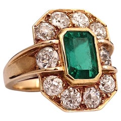 Mellerio Paris, 2.50cts Colombian Emerald & Old Mine Diamond Ring, C.1940