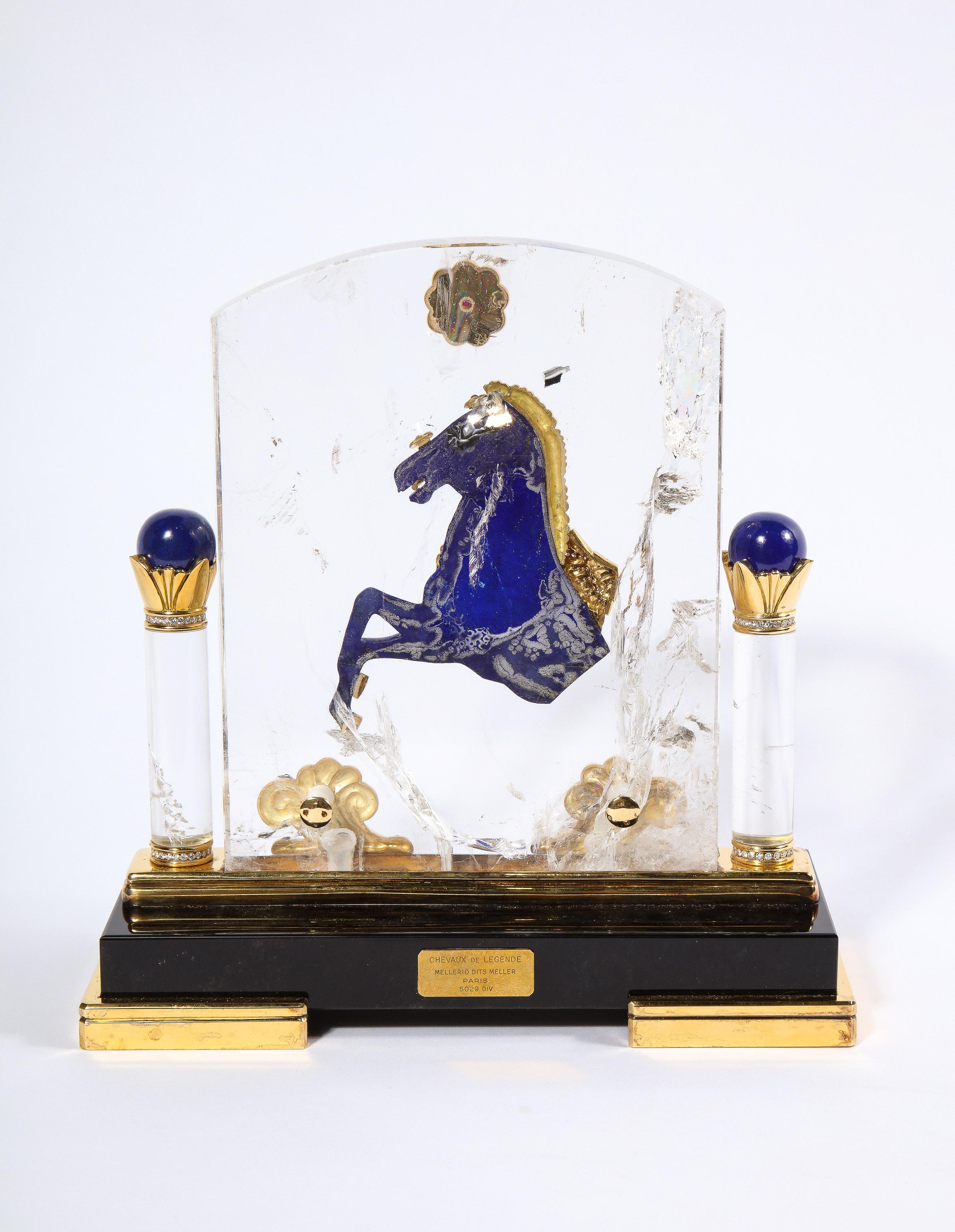 Mellerio Paris, cheval français en or, diamant, argent doré, cristal de roche et lapis en vente 6