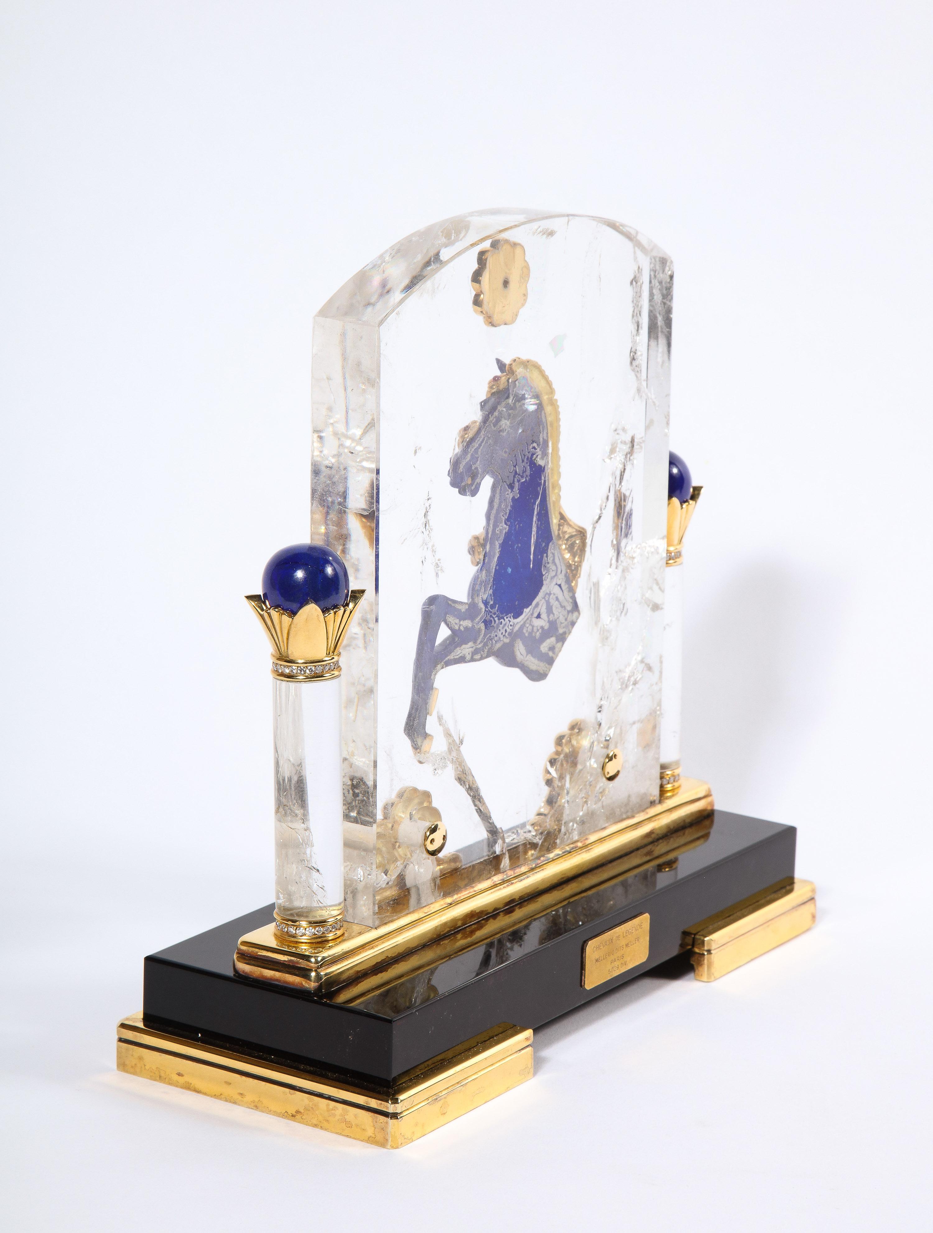 Französisches Gold-, Diamant-, Silber-, Bergkristall- und Lapis-Pferd vonlerio Paris im Angebot 10