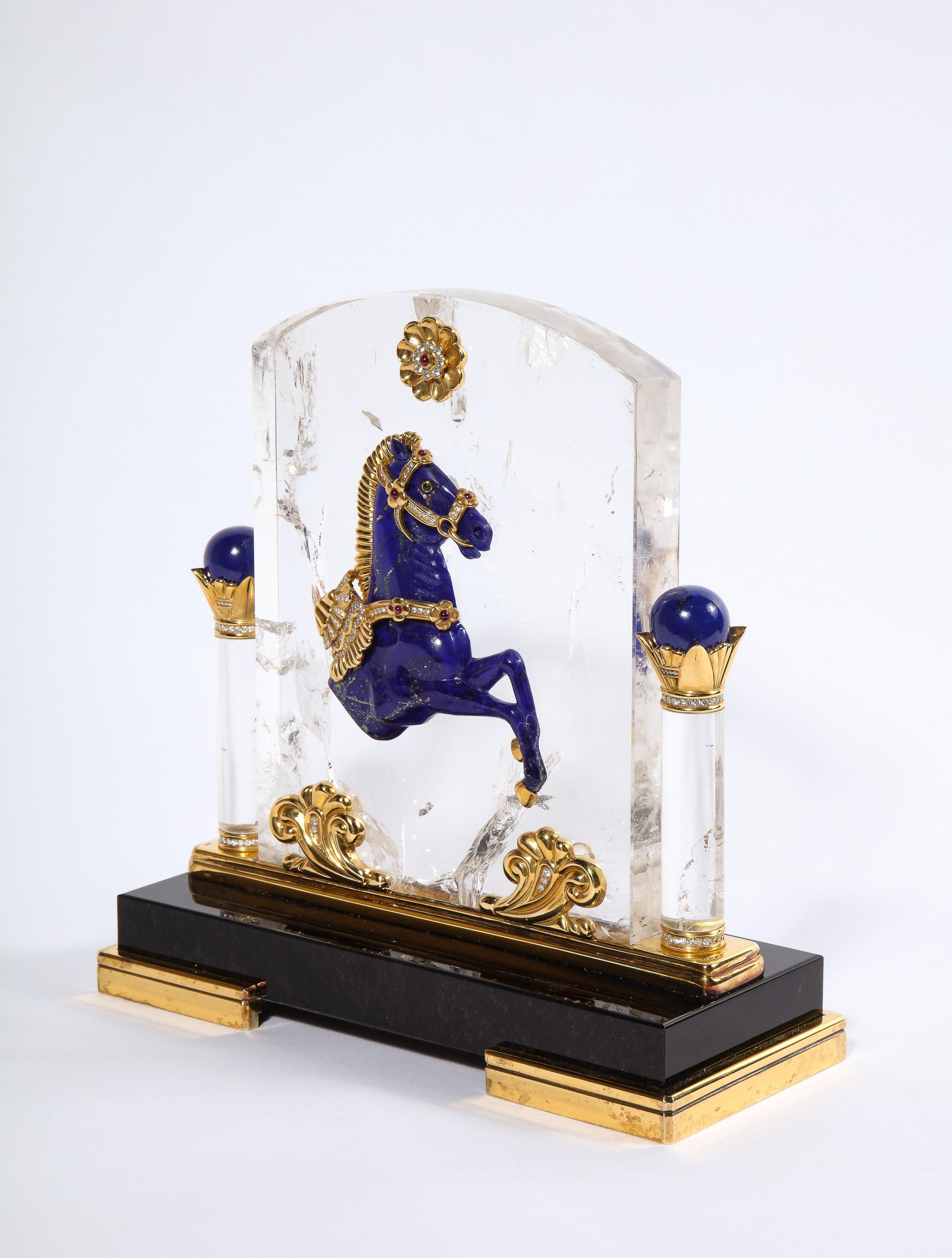Mellerio Paris, cheval français en or, diamant, argent doré, cristal de roche et lapis en vente 10