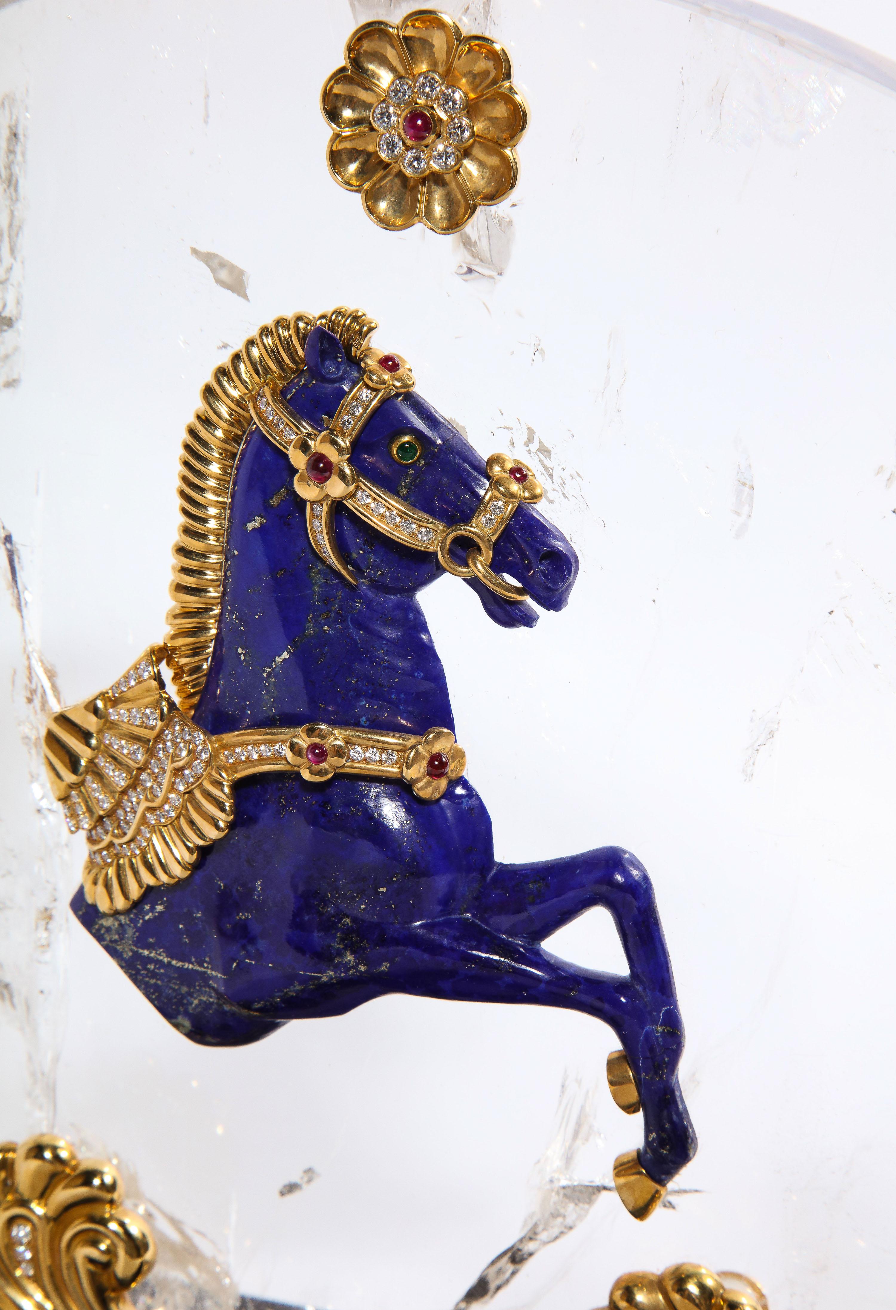 Mellerio Paris, ein französisches Gold-, Diamant-, Silber- und Silbervergoldetes Bergkristall- und Lapislazuli-Pferd im Angebot 13