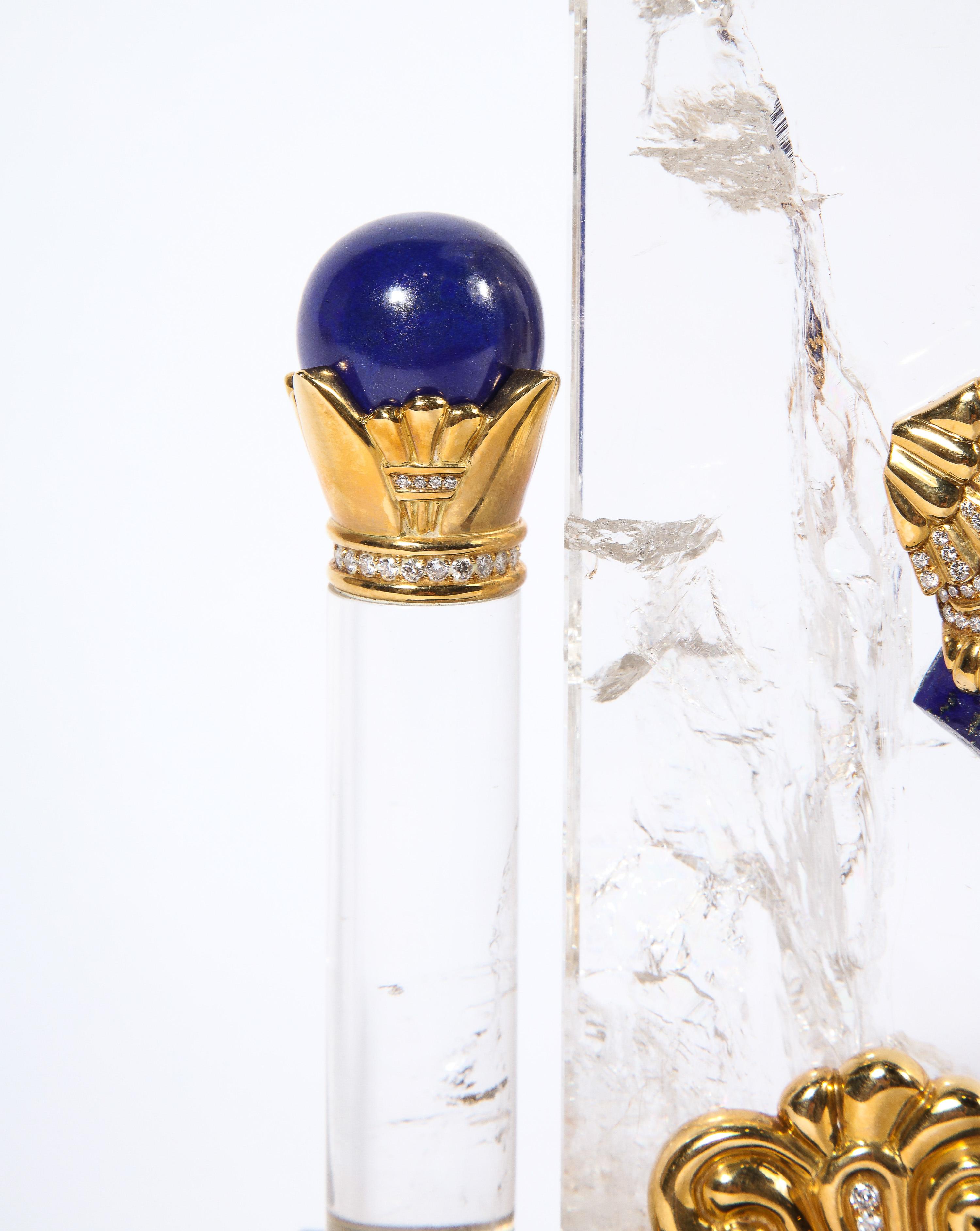 Lapis-lazuli Mellerio Paris, cheval français en or, diamant, argent doré, cristal de roche et lapis en vente
