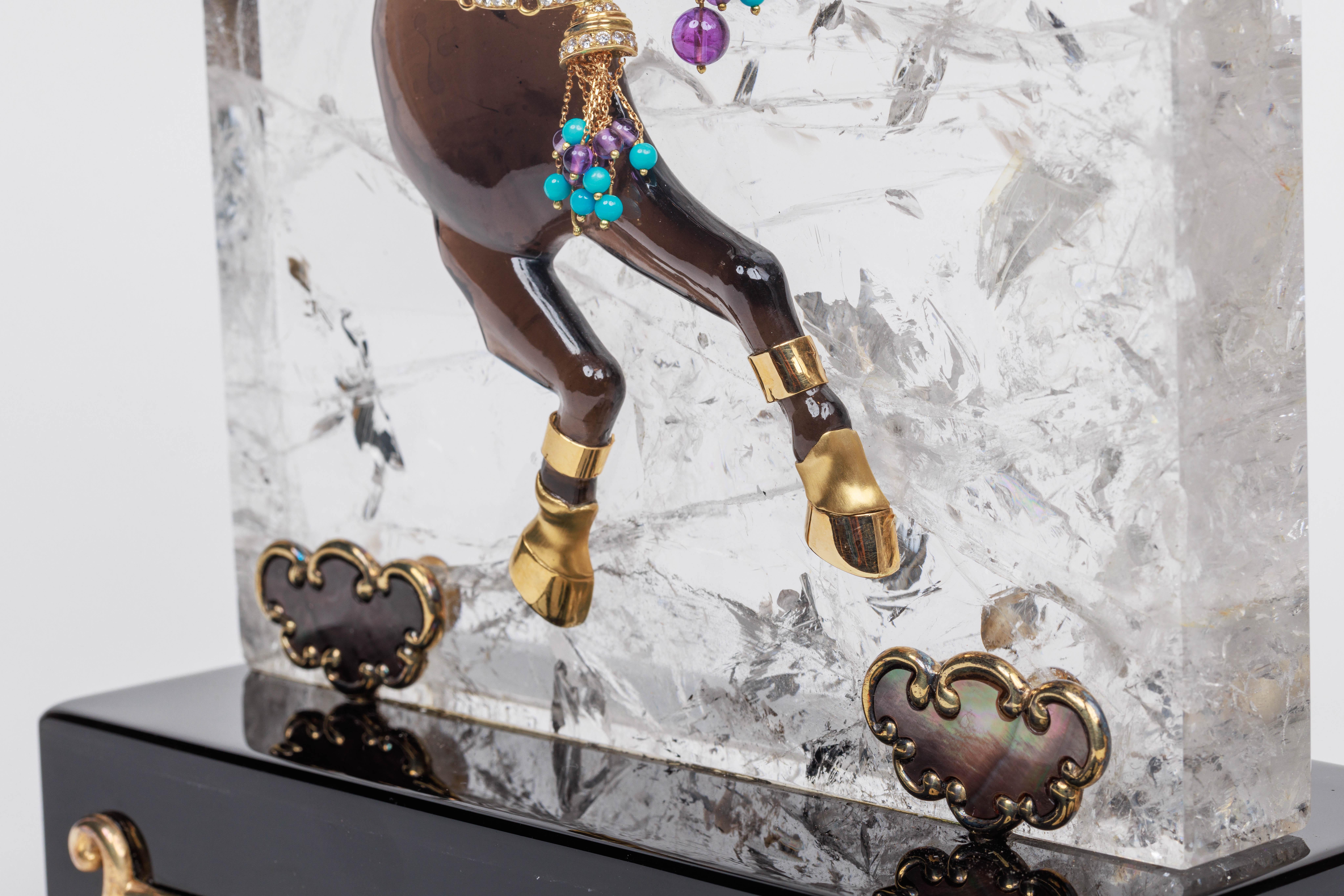 Französisches geschnitztes Pferd aus Gold, Diamanten, Silber und Rauchquarz von Mellerio Paris im Angebot 8