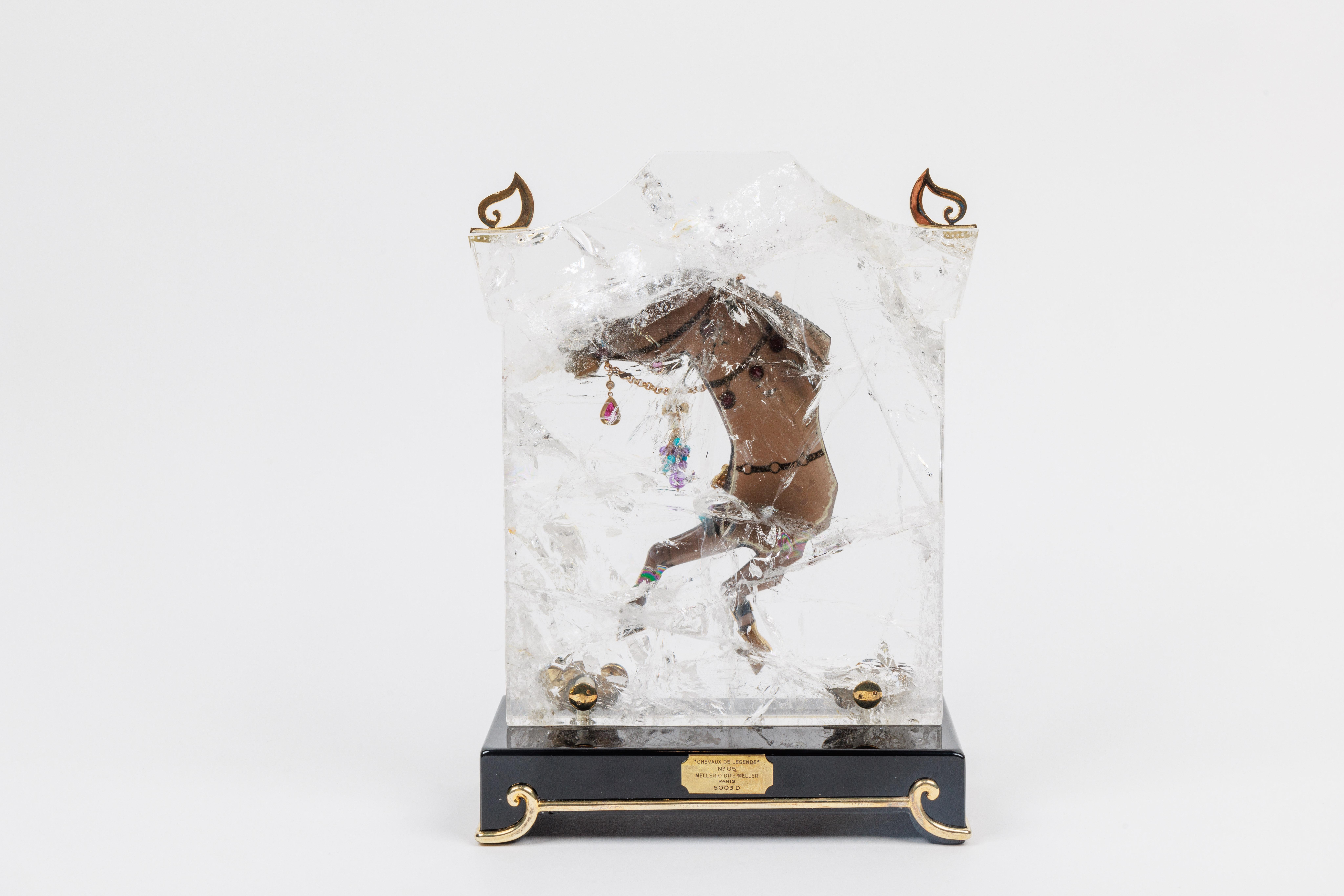 Französisches geschnitztes Pferd aus Gold, Diamanten, Silber und Rauchquarz von Mellerio Paris im Zustand „Gut“ im Angebot in New York, NY