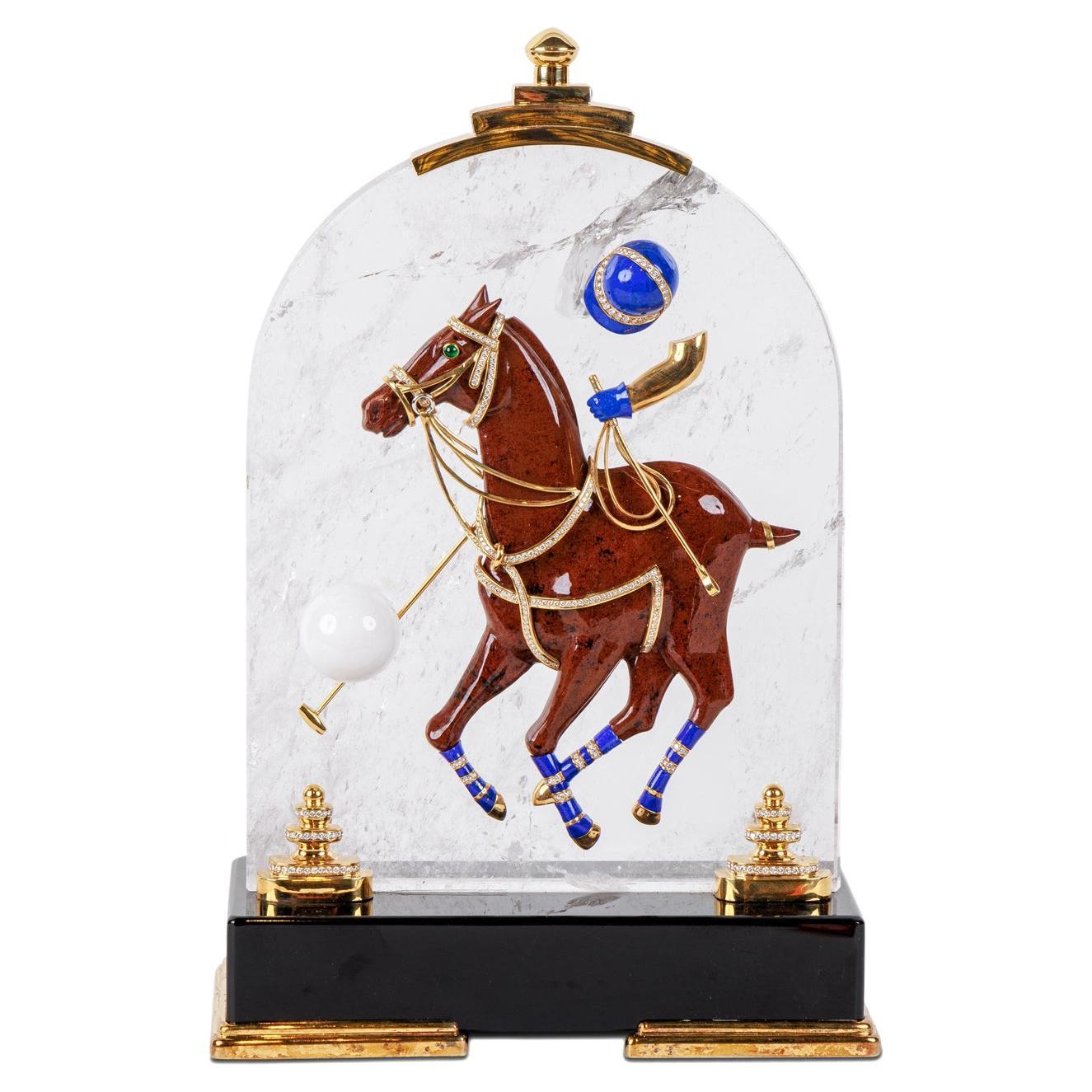 Mellerio Paris, French Gold, Diamonds, Silver, Lapis, and Obsidian Polo Player For Sale