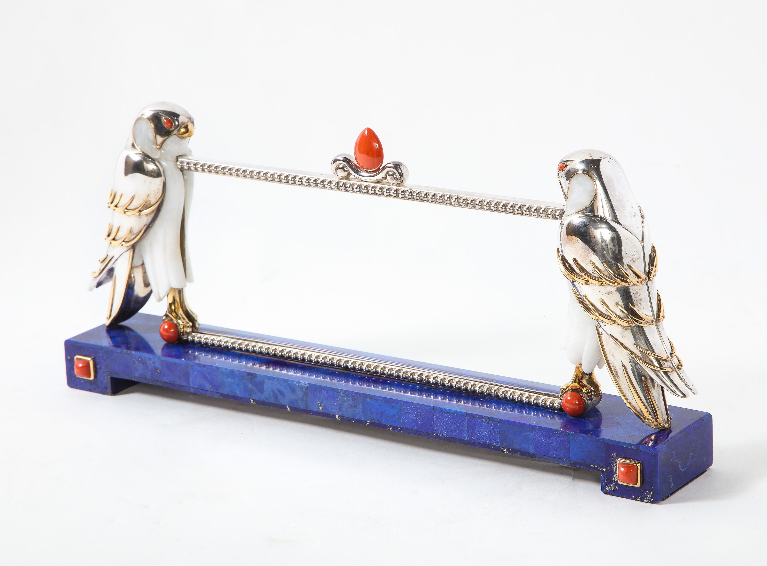 Mellerio Paris, a Silver, Gold, Lapis Lazuli, Coral, and Hardstone Picture Frame For Sale 9