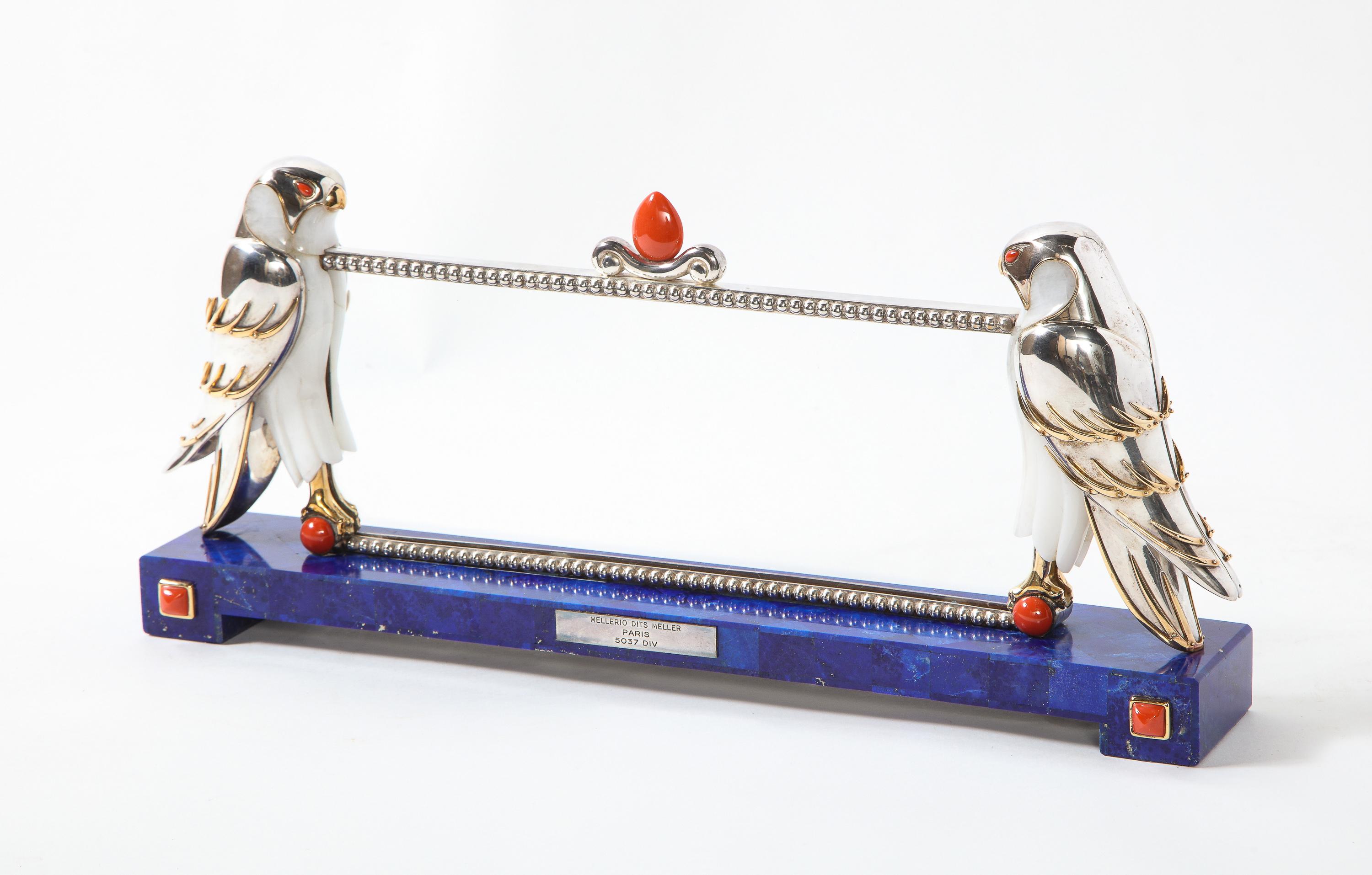 Mellerio Paris, a Silver, Gold, Lapis Lazuli, Coral, and Hardstone Picture Frame In Excellent Condition For Sale In New York, NY