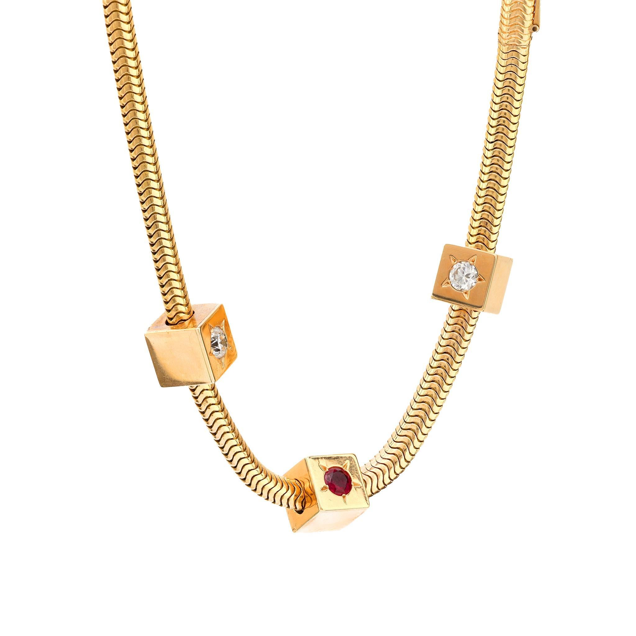Mellerio Paris Rubin-Diamant-Armband-Halskette aus 18 Karat Gelbgold (Moderne)