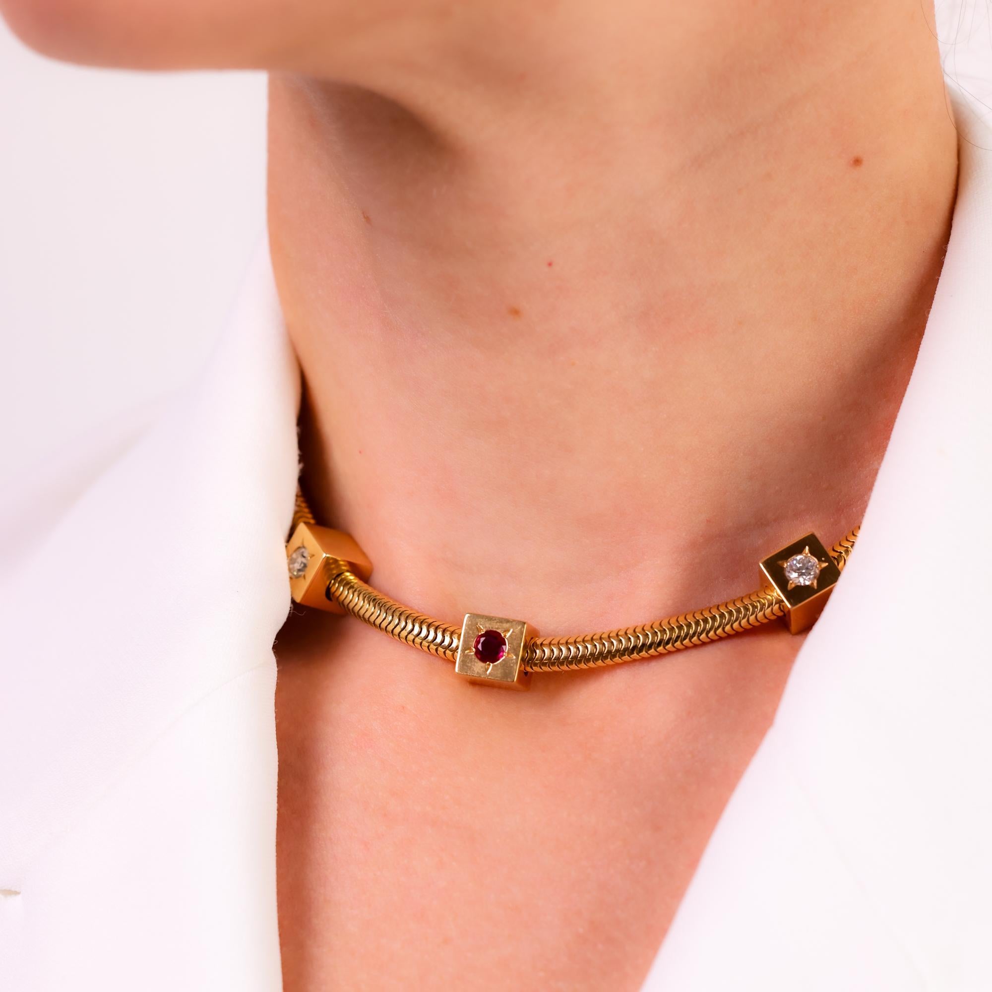 Mellerio Paris Rubin-Diamant-Armband-Halskette aus 18 Karat Gelbgold (Brillantschliff)