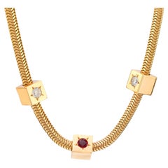 Mellerio Paris Rubin-Diamant-Armband-Halskette aus 18 Karat Gelbgold