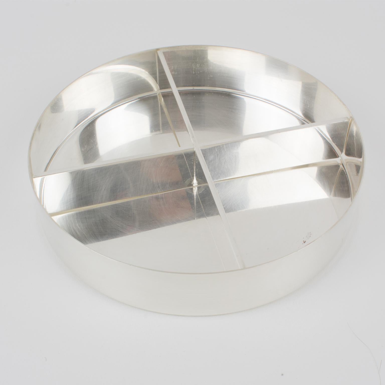Metal Mellerio Paris Silver Plate and Lucite Round Box, 1970s