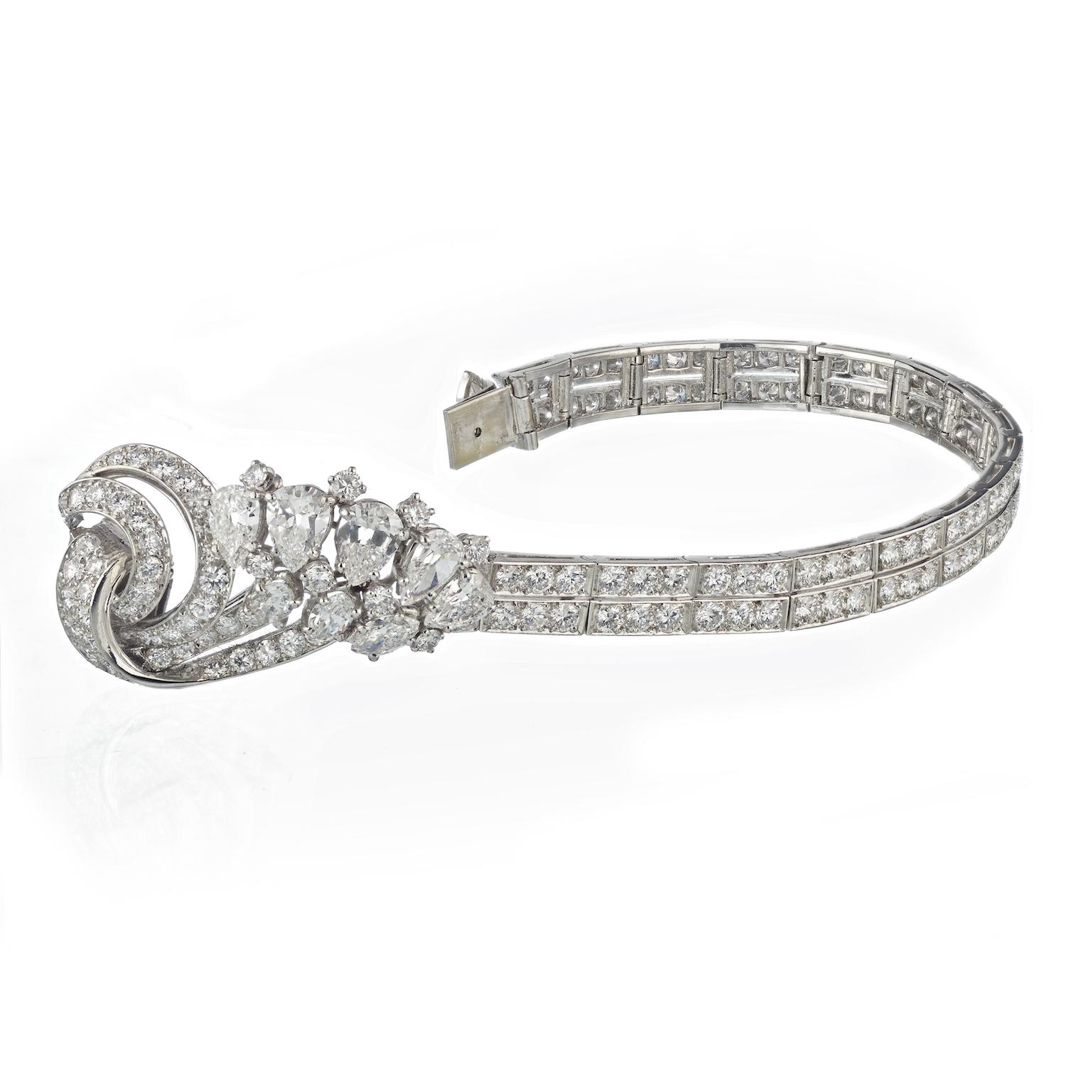Französisches Mellerio Platin 13,25cttw Vintage Diamant-Armband (Retro) im Angebot