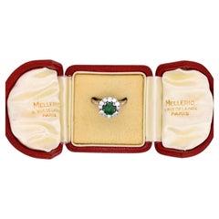 Mellerio Platinum Daisy Ring - 1ct Natural Emerald & Diamonds - Signed