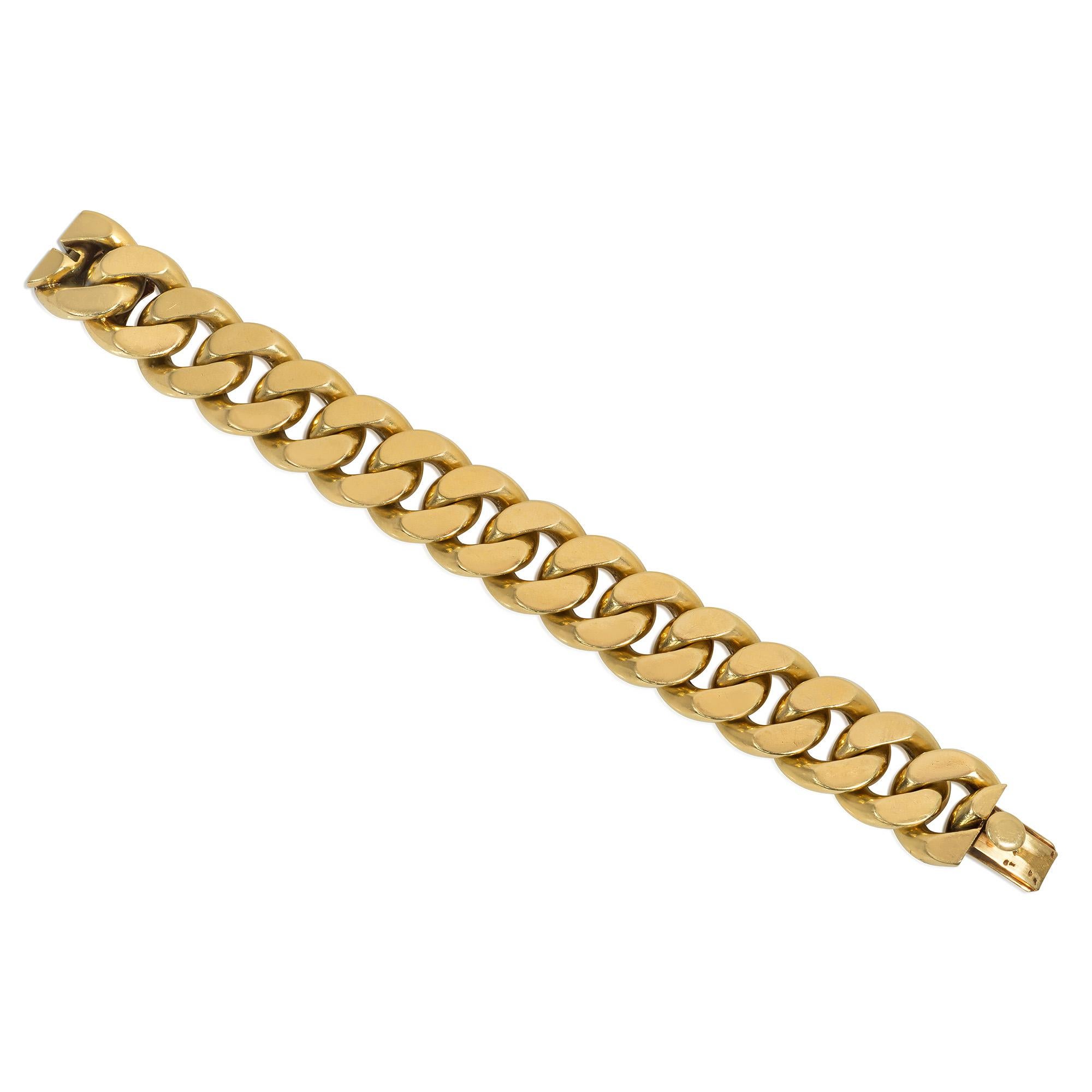 Un bracelet Retro en or de taille impressionnante avec des maillons aplatis, en 18k.  Mellerio dits Meller, Paris. #928B

* Inclut une lettre d'authenticité à des fins d'assurance
* Livraison gratuite
* N'hésitez pas à demander des images