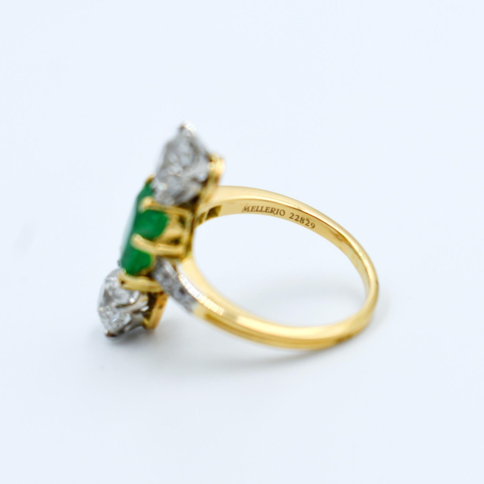 Mellerio Ring mit Smaragd und Diamant  (Belle Époque) im Angebot