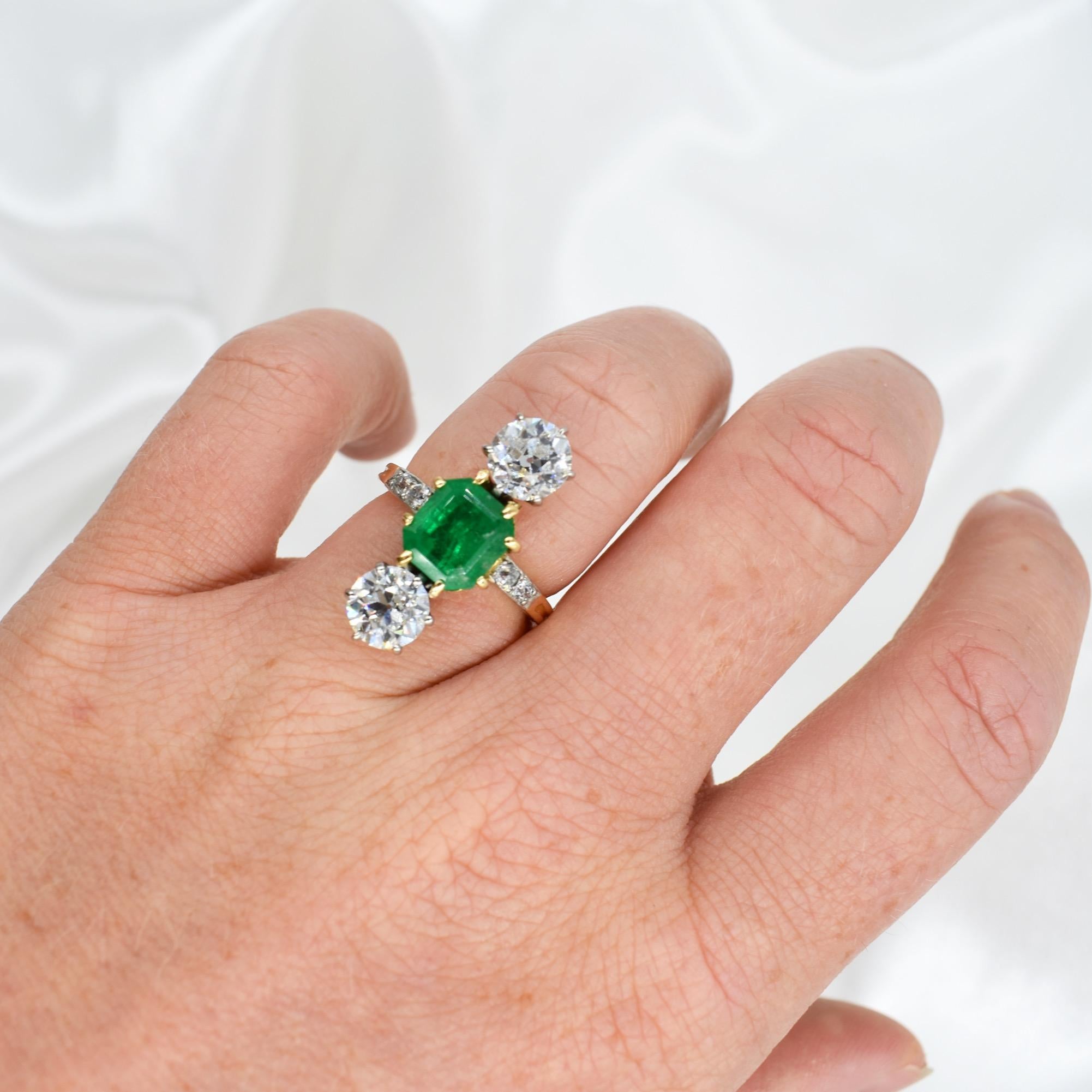 Emerald Cut Mellerio ring Emerald & Diamond  For Sale