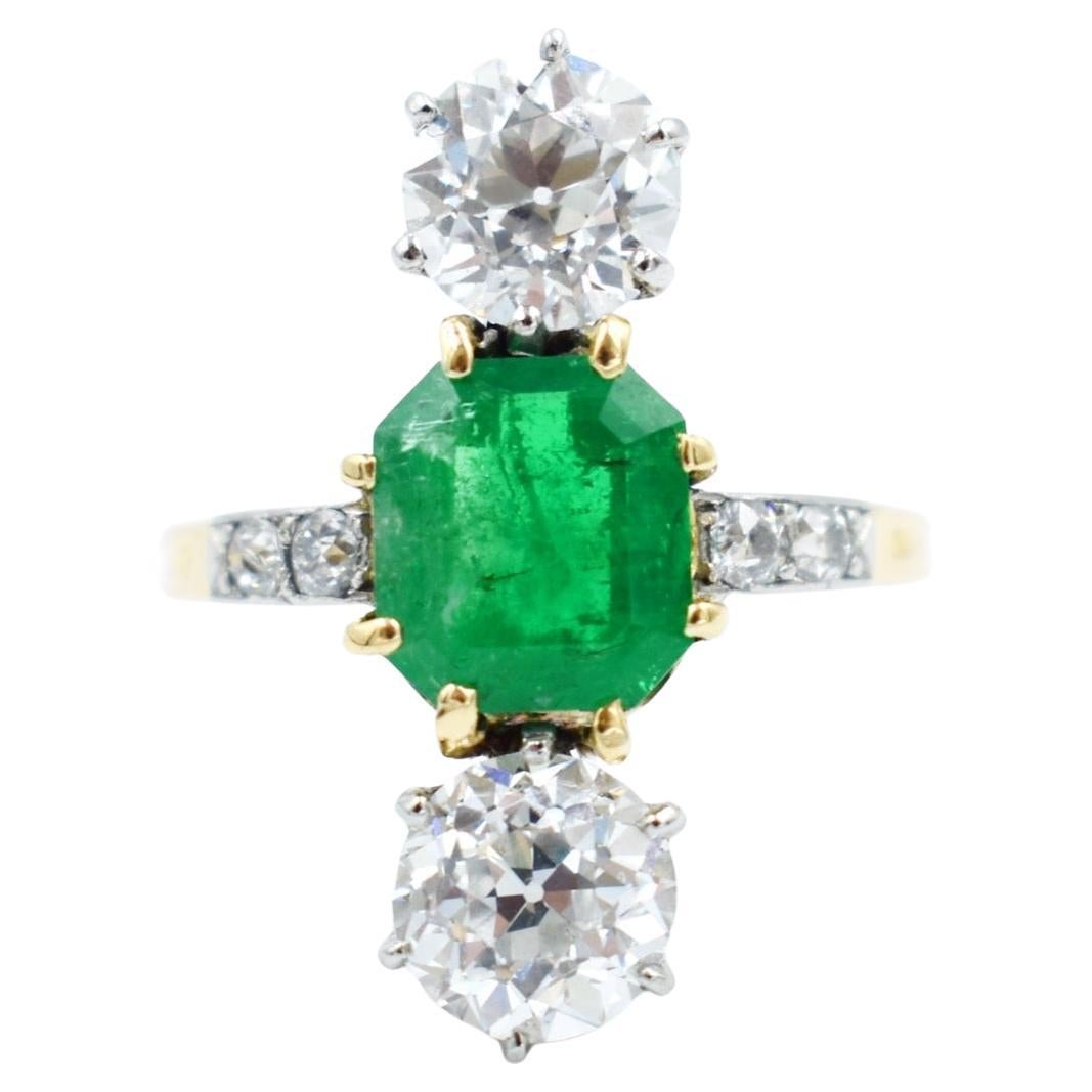 Mellerio Ring mit Smaragd und Diamant  im Angebot