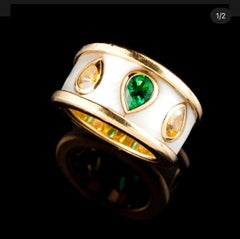 Mellerio Ring Emerald Yellow Sapphire and Mother of Pearl