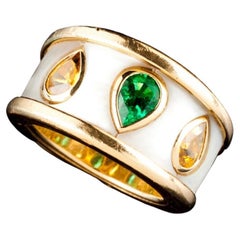 Vintage Mellerio Ring Emerald Yellow Sapphire and Mother of Pearl