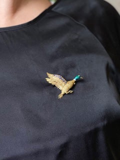 Mellerio Sapphire Diamond Enamel Gold Flying Duck Brooch