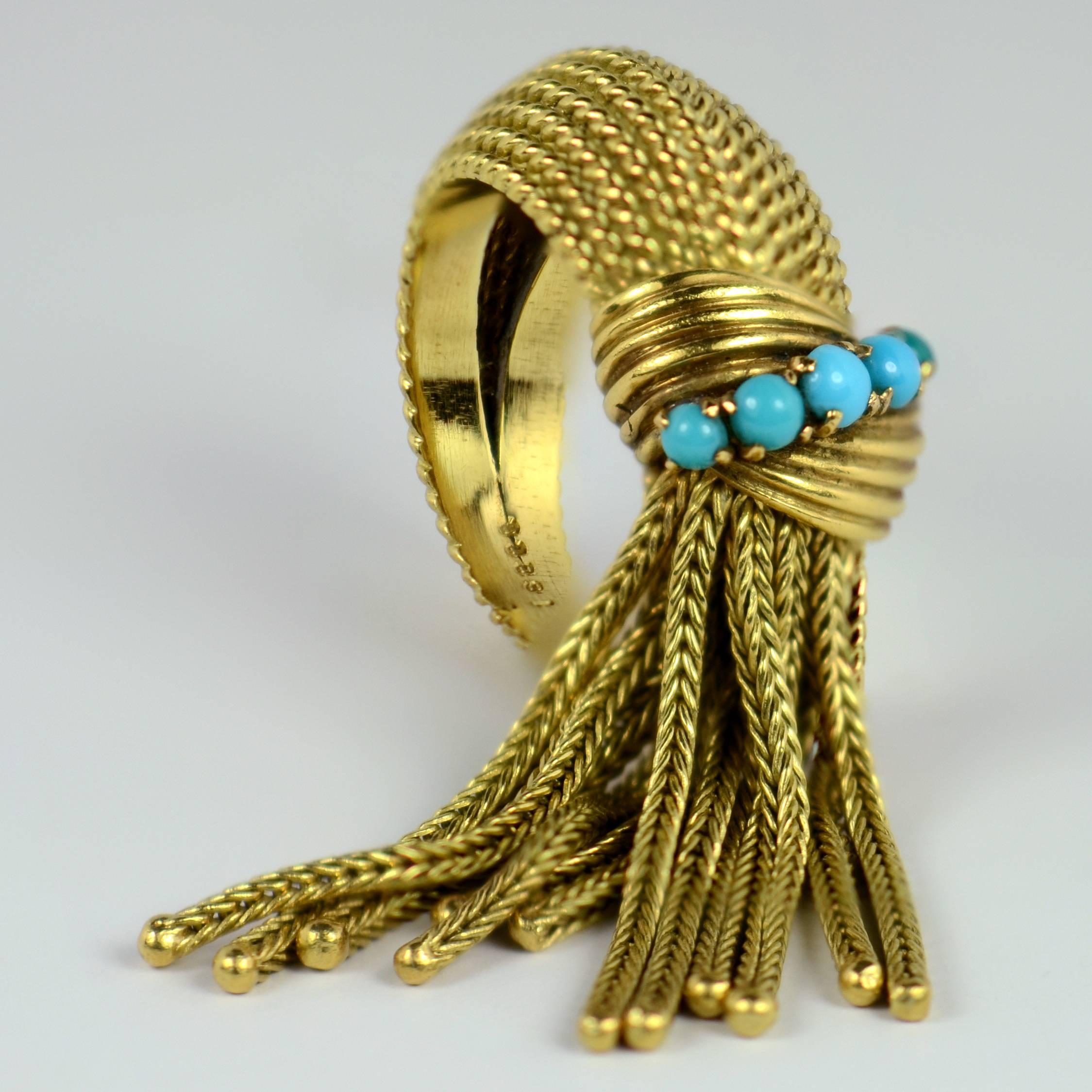 Mellerio Turquoise Gold Fringe Ring In Good Condition In London, GB