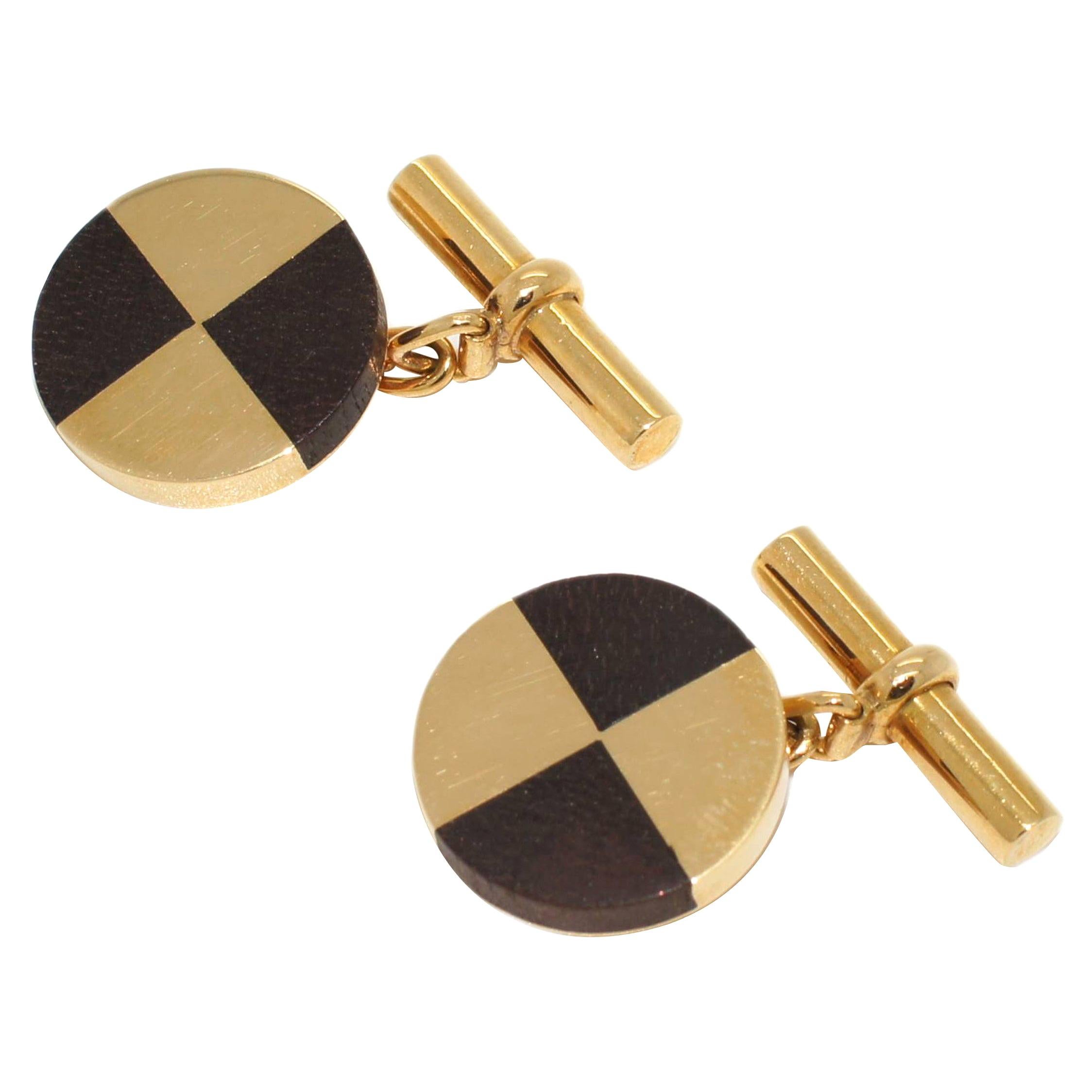 Mellerio Wood and Gold Cufflinks, circa 1960 For Sale