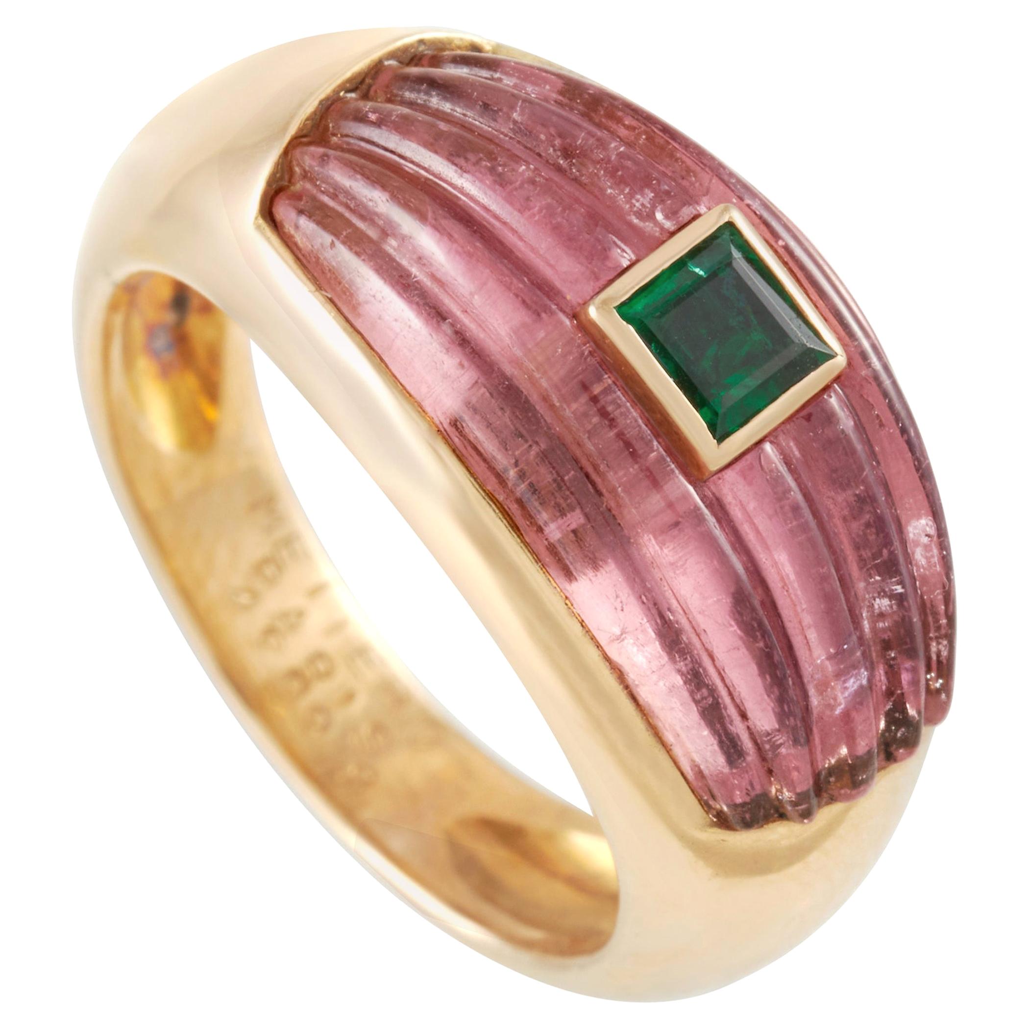 Mellero 18 Karat Yellow Gold Tourmaline and Emerald Ring