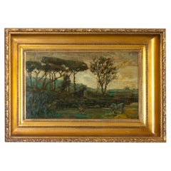 Vintage Mello Junior's Landscape Cow Near River Painting, 20th Century 