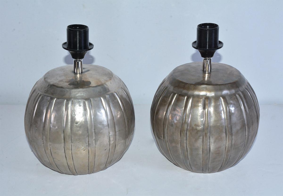 Indian Mellon Shape Silver Toned Metal Lamps For Sale