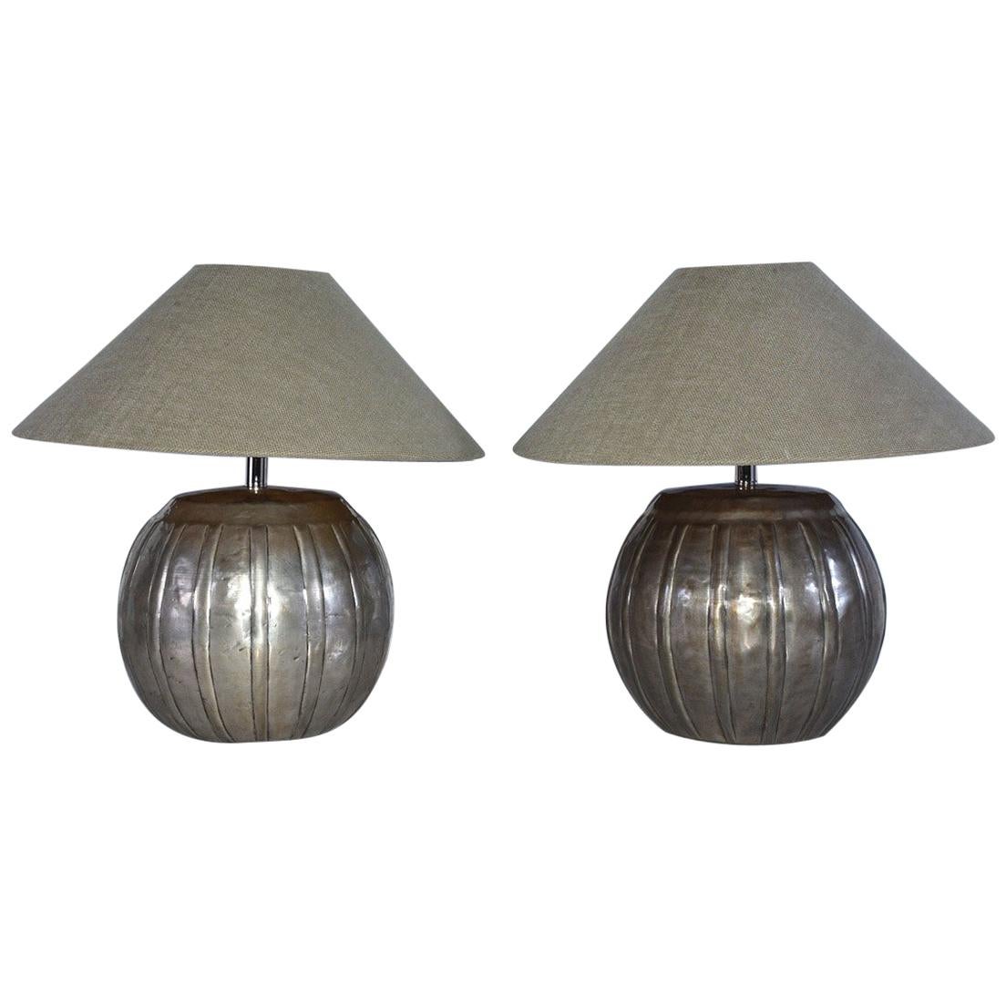 Mellon Shape Silver Toned Metal Lamps