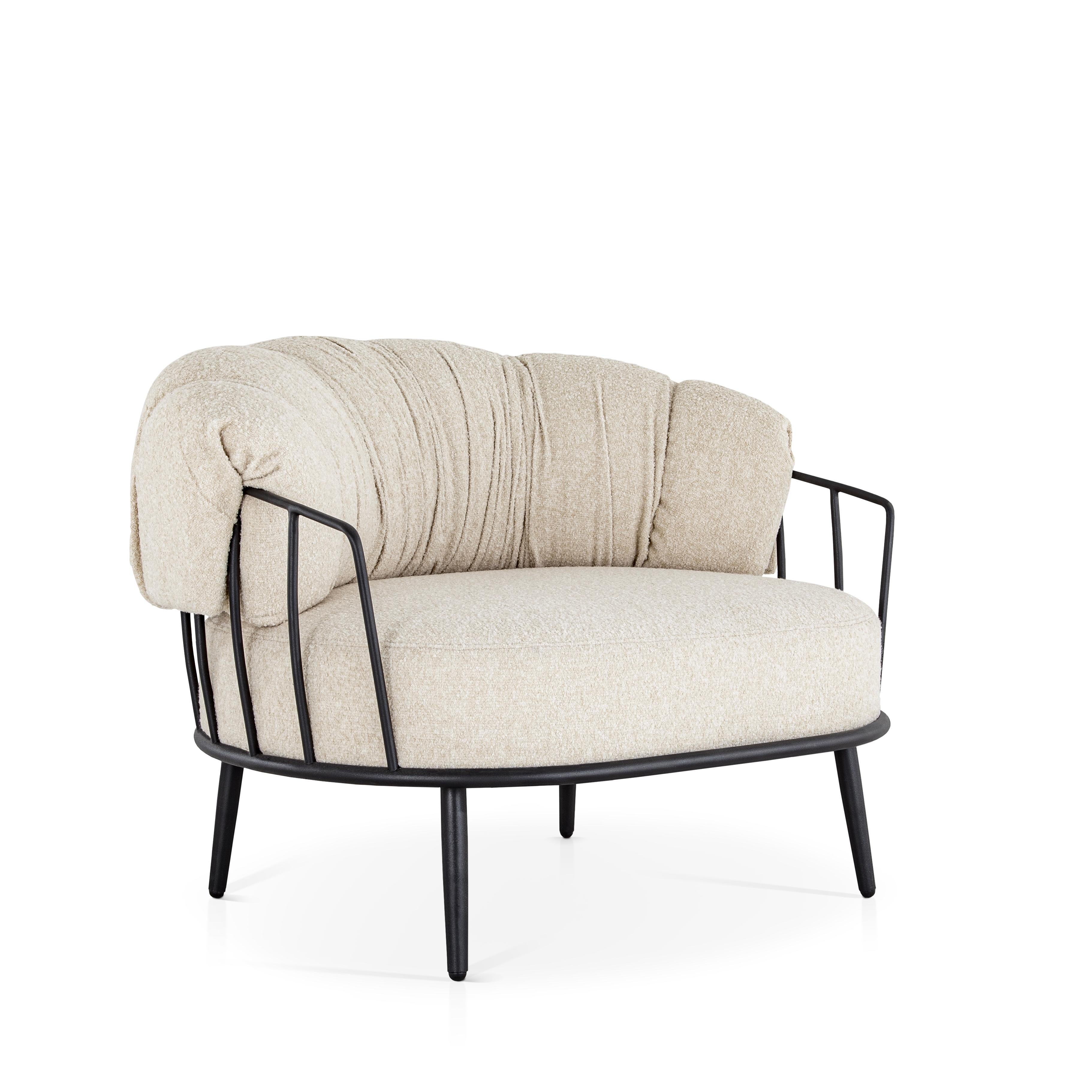 Sillón contemporáneo Mellow de aluminio con tapicería de tela o piel Hecho a mano en venta
