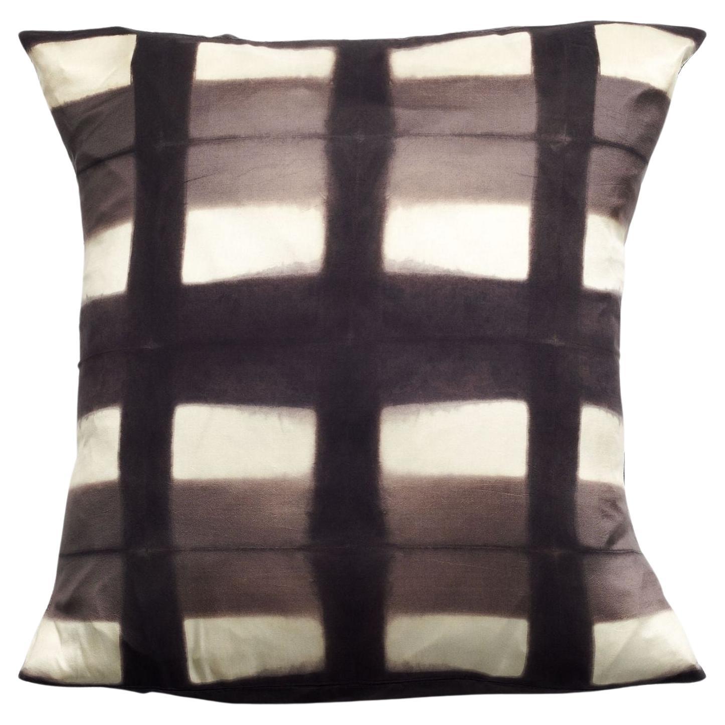 Melo Black Silk Pillow In Geometric Pattern, Handcrafted By Artisans  For Sale