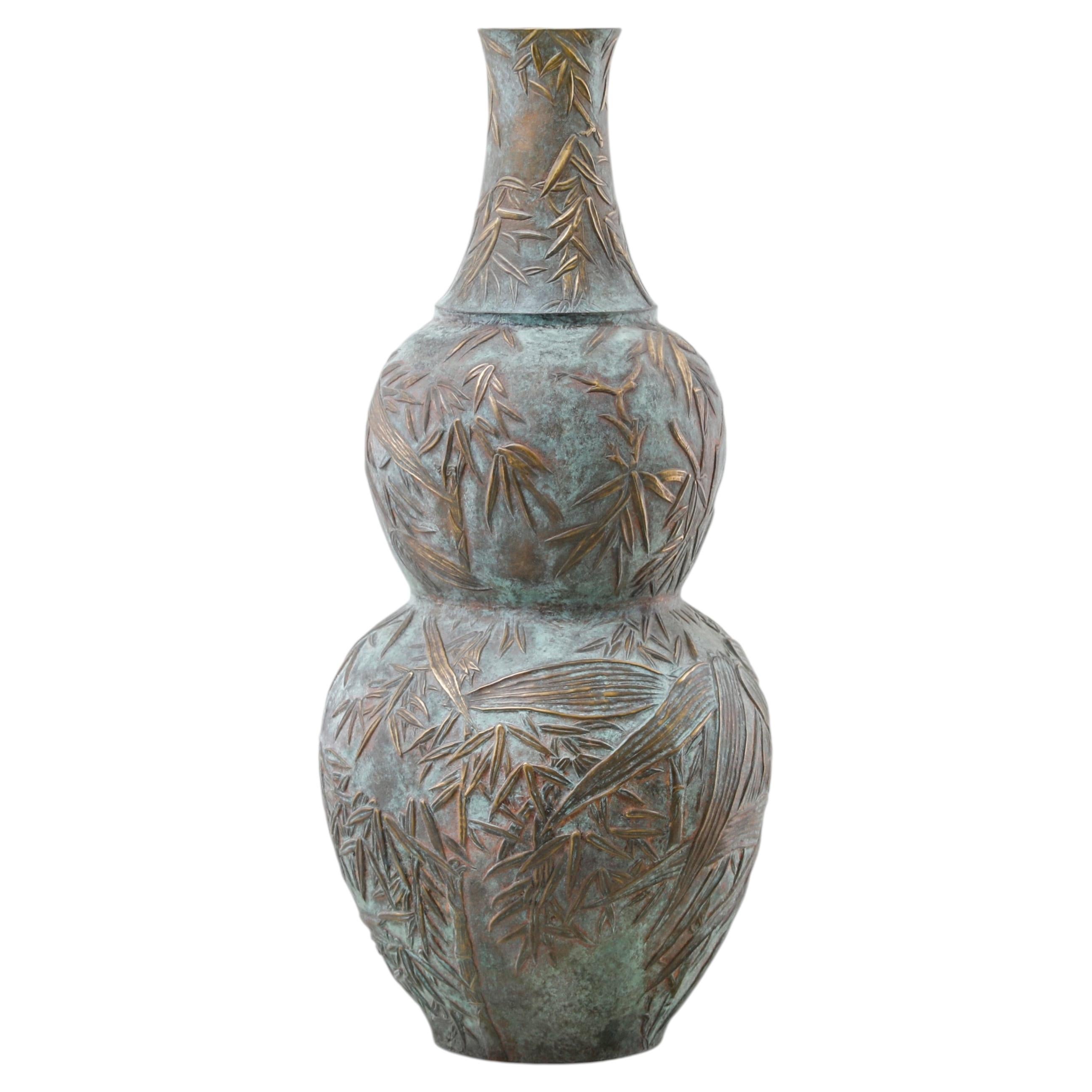 Repoussé Brass Vase, Melocanna Verdigris Bamboo Large, Vikram Goyal For Sale