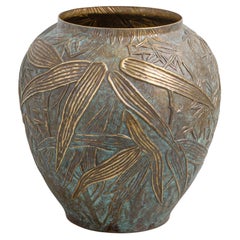 Melocanna Bamboo Repousse Small Vase in Patinated Brass, by Vikram Goyal