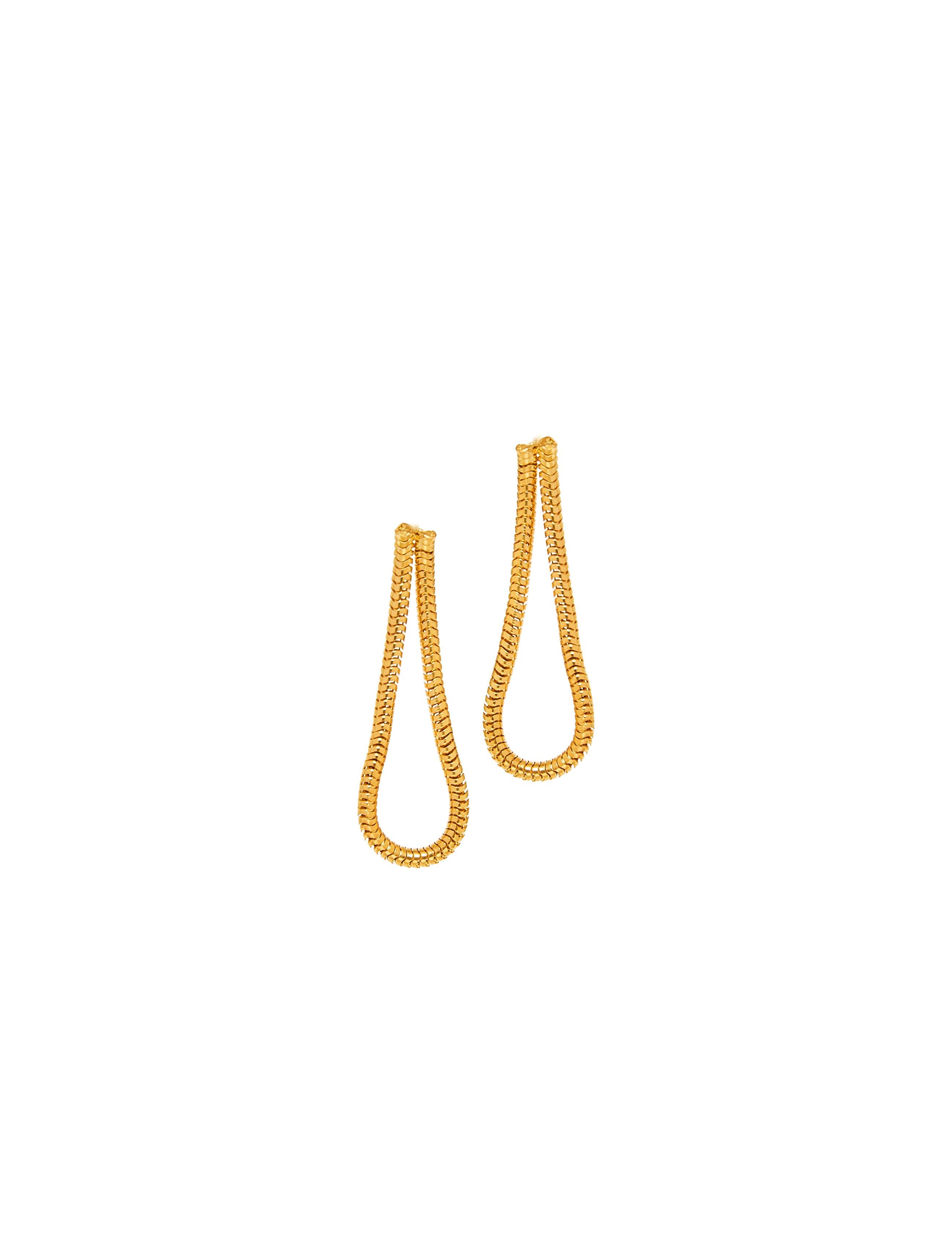 Melodia Earrings 18 Karat Gold-Plated Sterling Silver Snake Chain Greek Jewelry For Sale 1