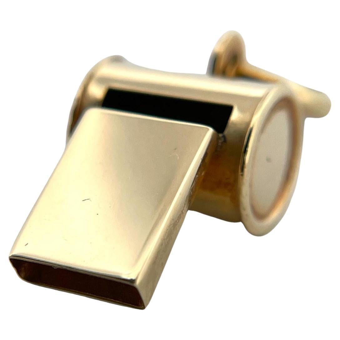 Melodic Brilliance: 14K Yellow Gold Working Whistle Pendant For Sale