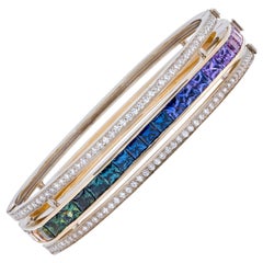 "Mélodie Céléste" Yellow Gold Bracelet with Rainbow Sapphires and Diamonds