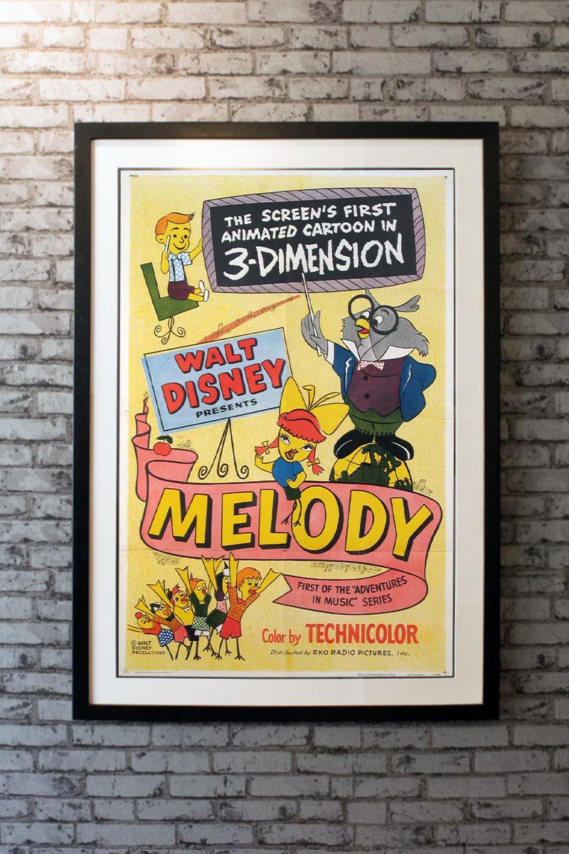 Melody is a 1953 Walt Disney short cartoon film, originally released on May 28, 1953. It was the first cartoon filmed in 3D. It was shown at Disneyland in the Fantasyland Theater as part of the 3D Jamboree.

Linen-back £150

Framing