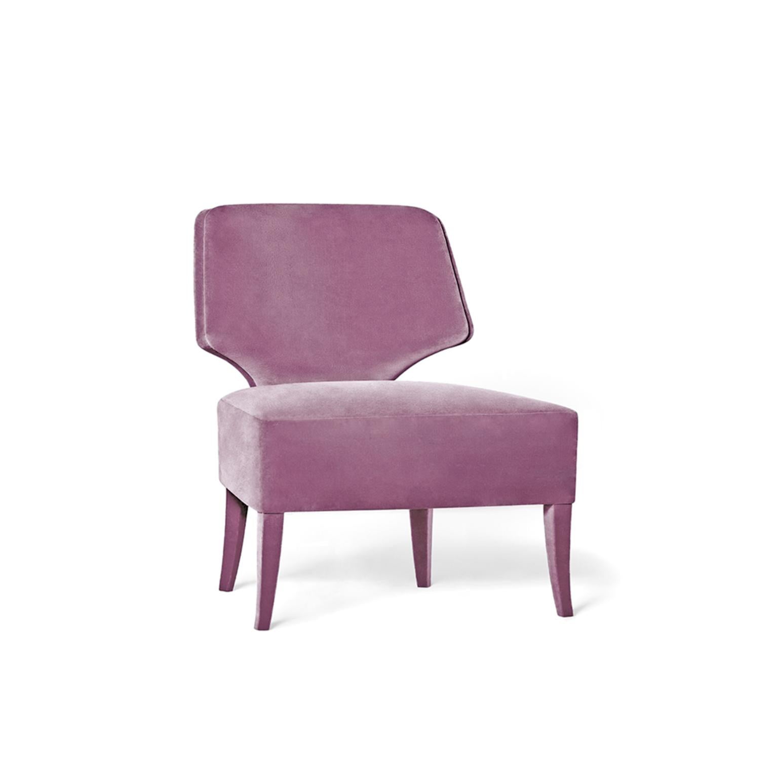 Melody Armchair by Munna
Dimensions: D 75 x W 76 x H 80 cm. SH: 45 cm.
Materials: Wood, foam, and upholstery.
Finish: Cotton Velvet, ref. Lilac, CV15.

Available in all Munna fabrics except Wild Silk. Available in client’s own
material. Available