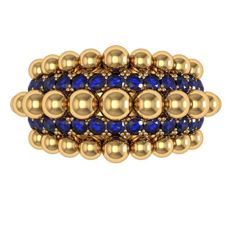Artist Melody Deldjou Fard 18 Karat Yellow Gold and Sapphire Bubble Cocktail Ring For Sale