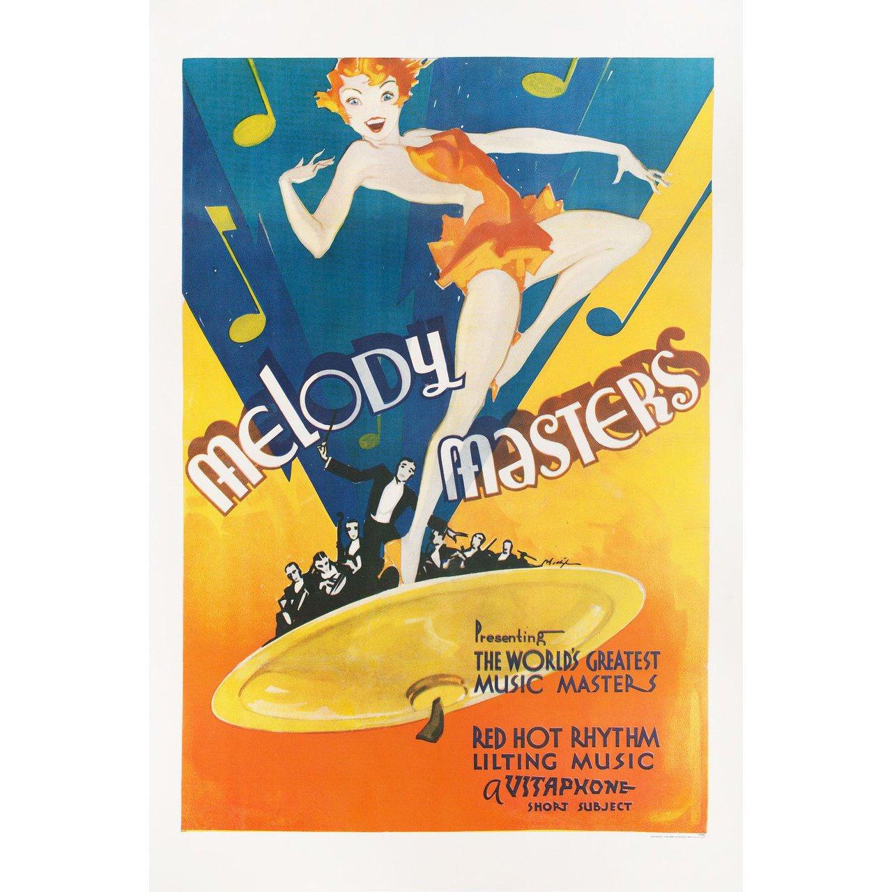 Original 1933 U.S. one sheet poster for the film Melody Masters. Fine condition, linen-backed. This poster has been professionally linen-backed. Please note: the size is stated in inches and the actual size can vary by an inch or more.
 