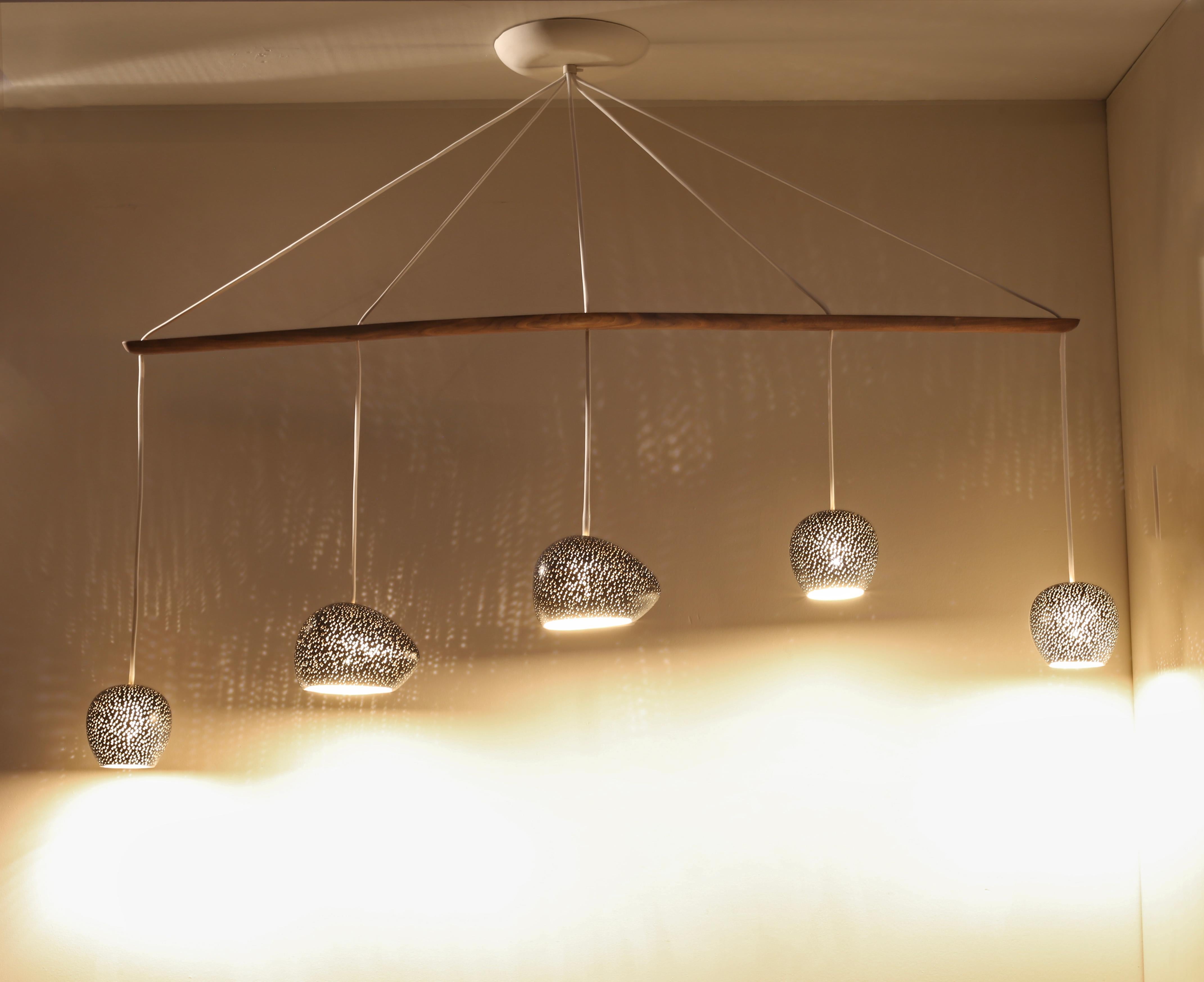 CLAYLIGHT MELODY • Modern Chandelier • Five Pendants • Ceramic • Walnut For Sale 5