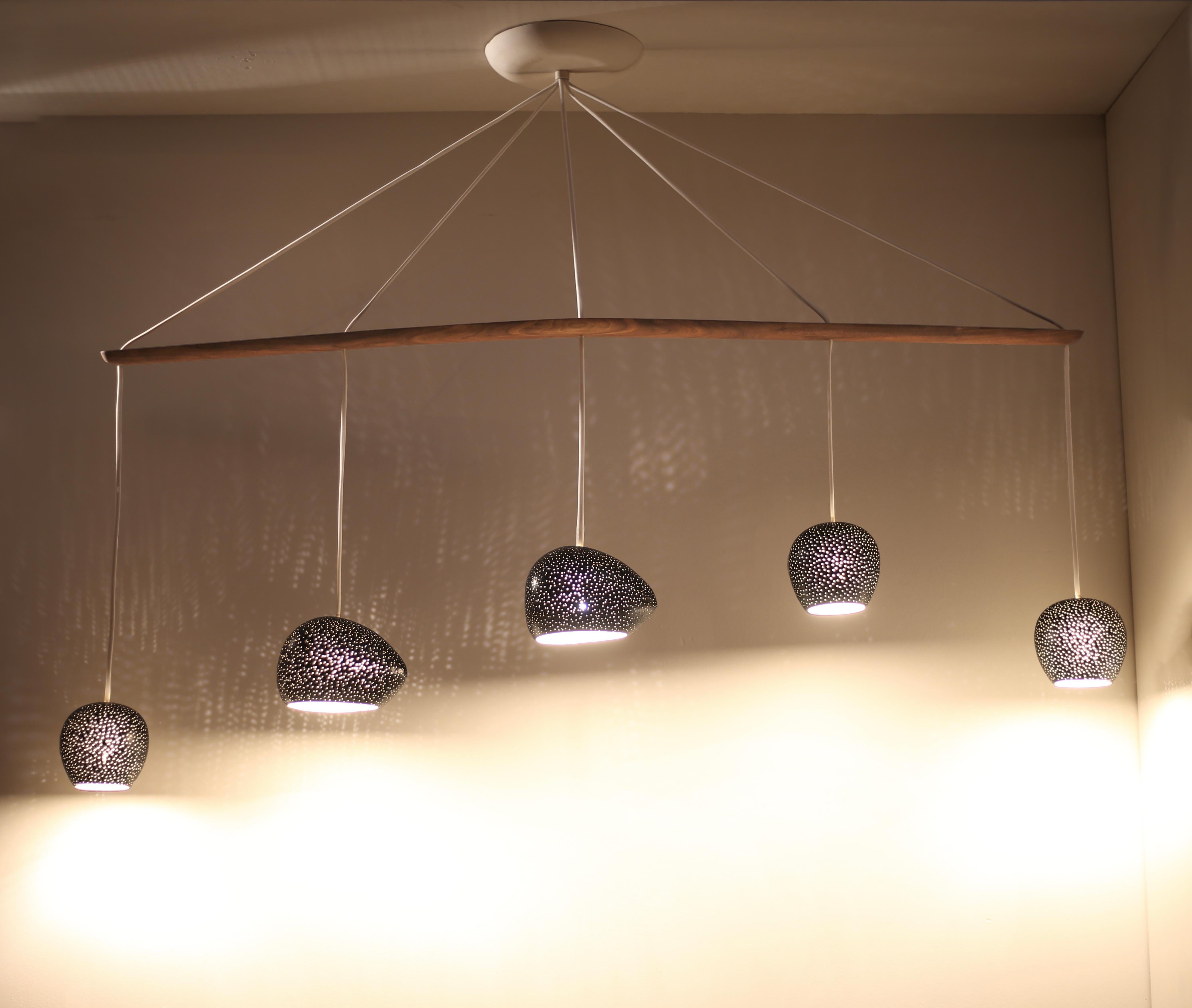 CLAYLIGHT MELODY • Modern Chandelier • Five Pendants • Ceramic • Walnut In New Condition For Sale In Troy, NY