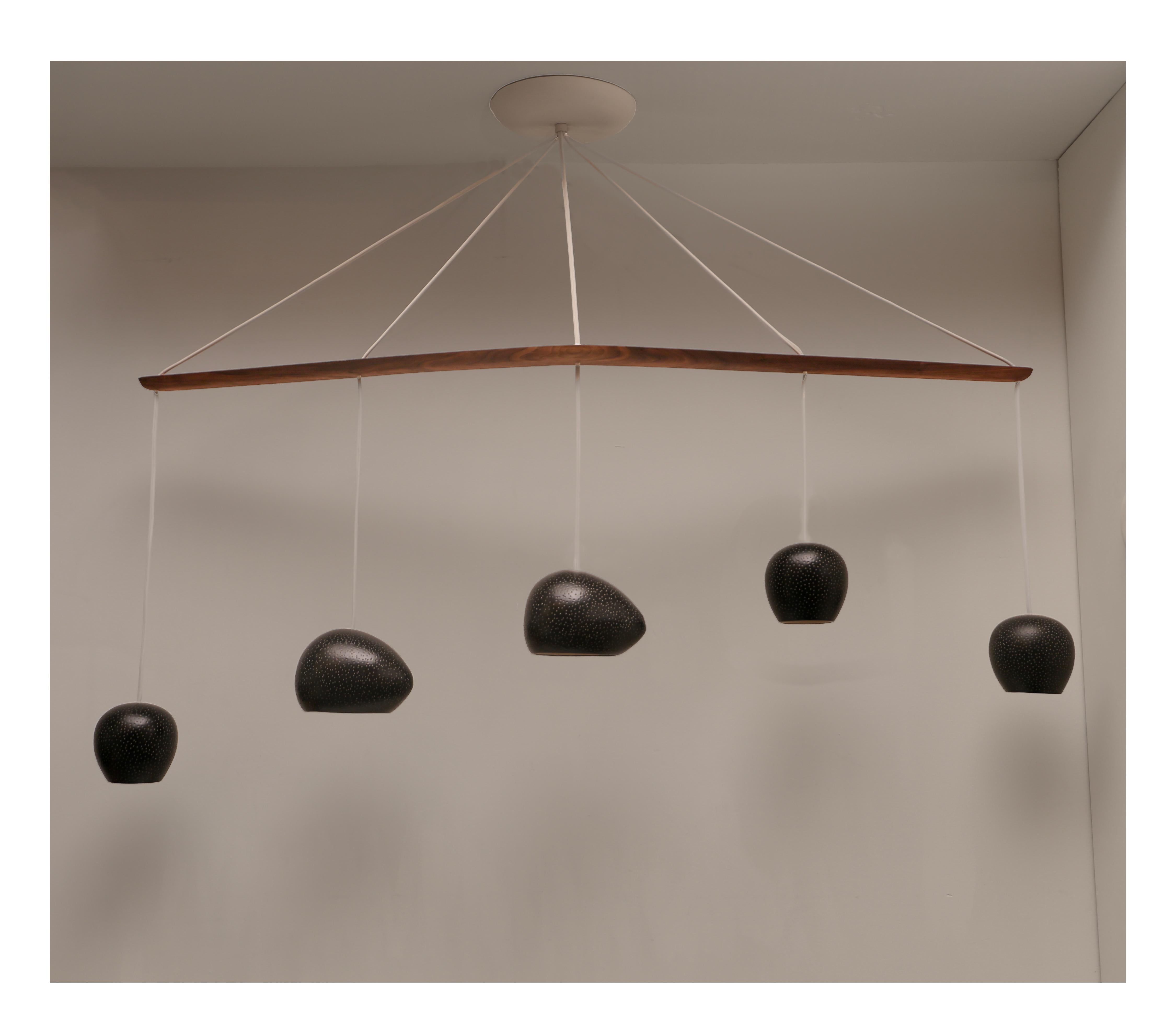 Contemporary CLAYLIGHT MELODY • Modern Chandelier • Five Pendants • Ceramic • Walnut For Sale