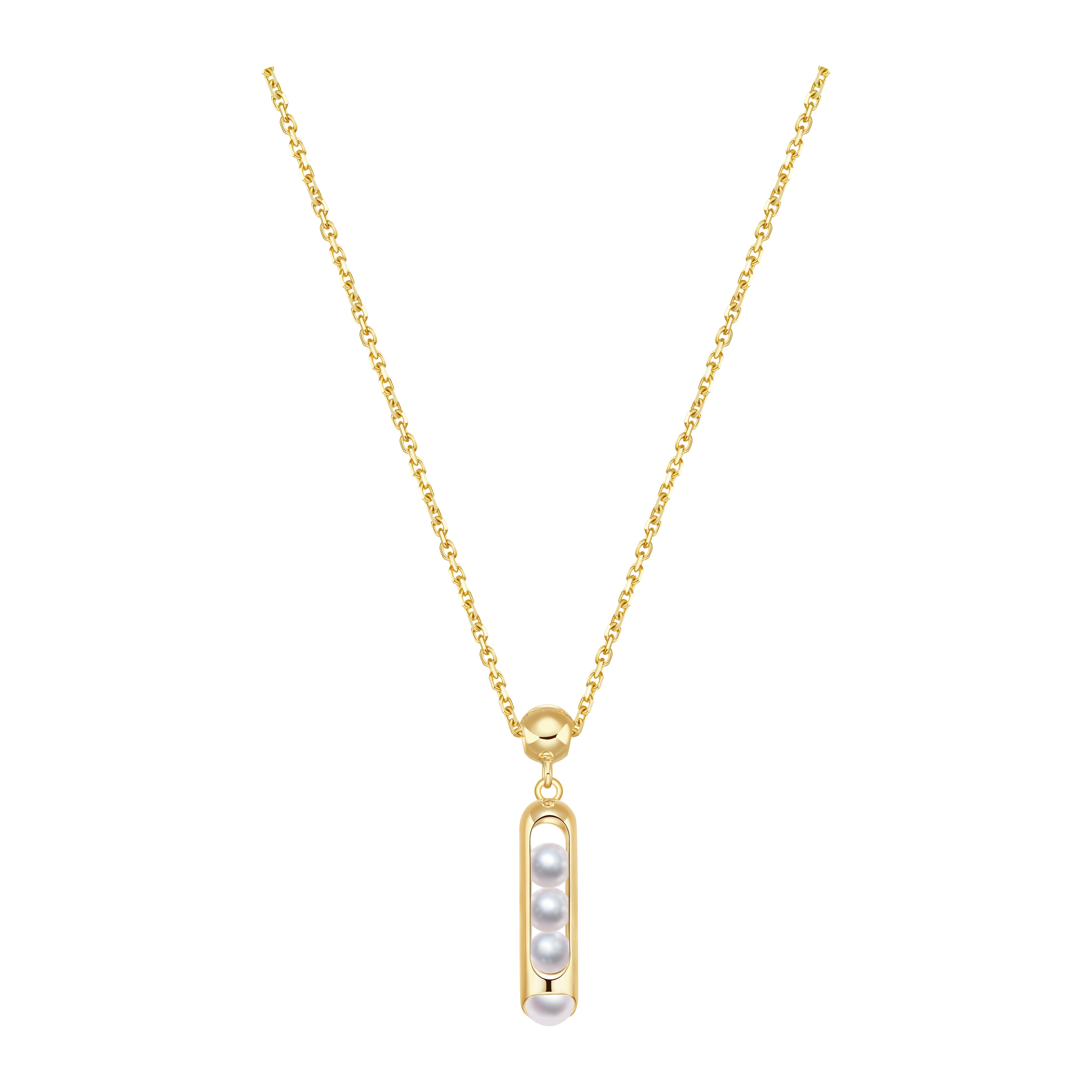 Melody Small Chain Pendant Necklace 18 Karat Yellow Gold Akoya Pearls In New Condition For Sale In London, GB