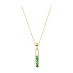 Melody Unisex Pendant Necklace 18k Yellow Gold, Green Chalcedony