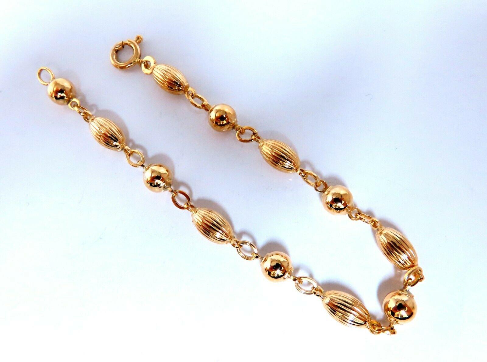 Women's or Men's Melon & Bead Link Chain Bracelet 14kt For Sale