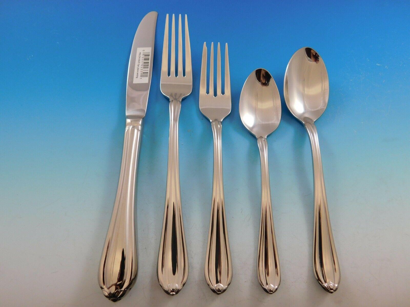 Distinguished by curved channels in each handle and a delicate leaf design on the ends, the Melon Bud Flatware set is simple elegance, perfect with formal or casual dinnerware.

Features:
18/10 Stainless Steel
Shiny, High-Polished