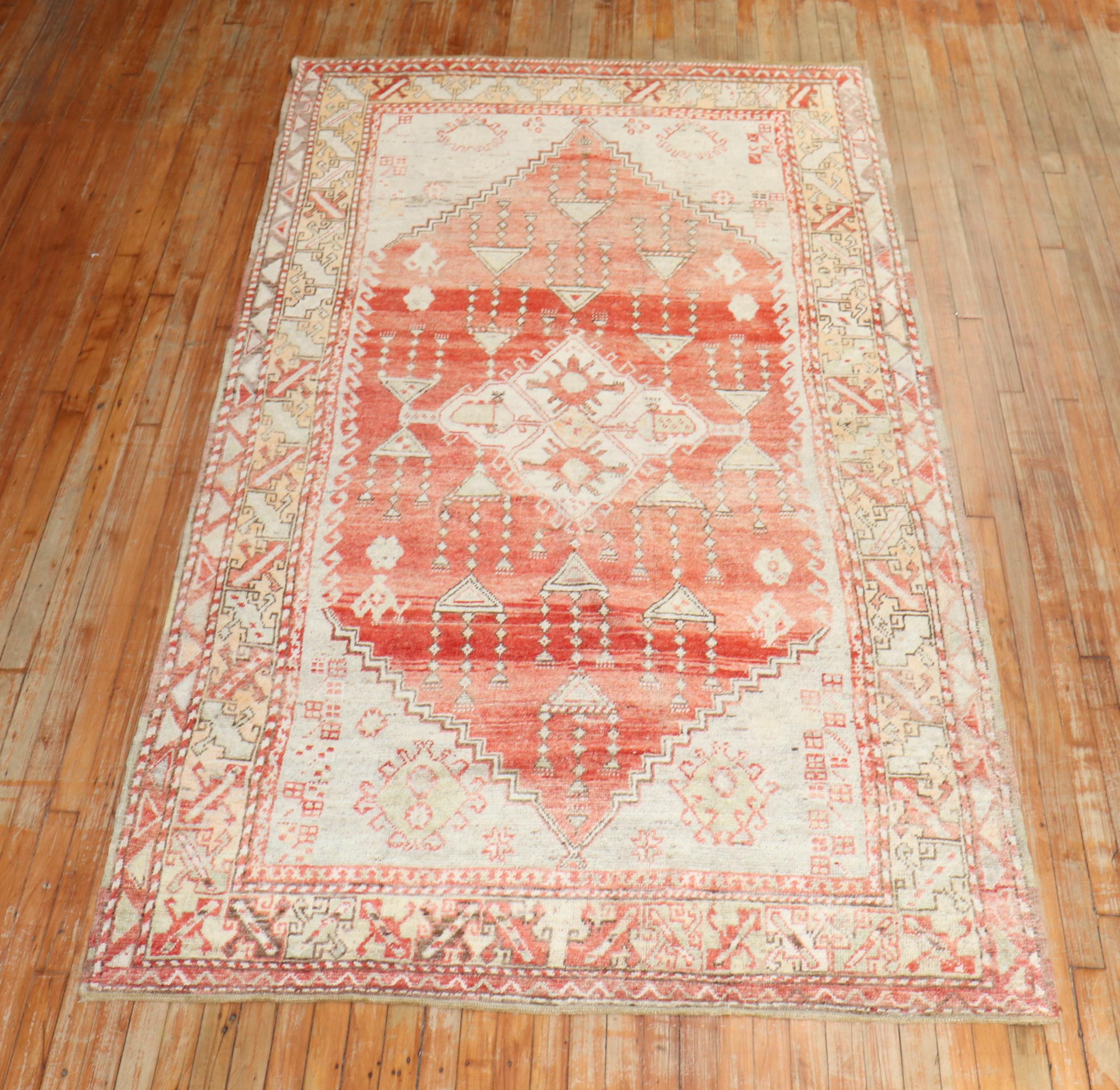 Country Melon Color Vintage Turkish Anatolian Rug For Sale